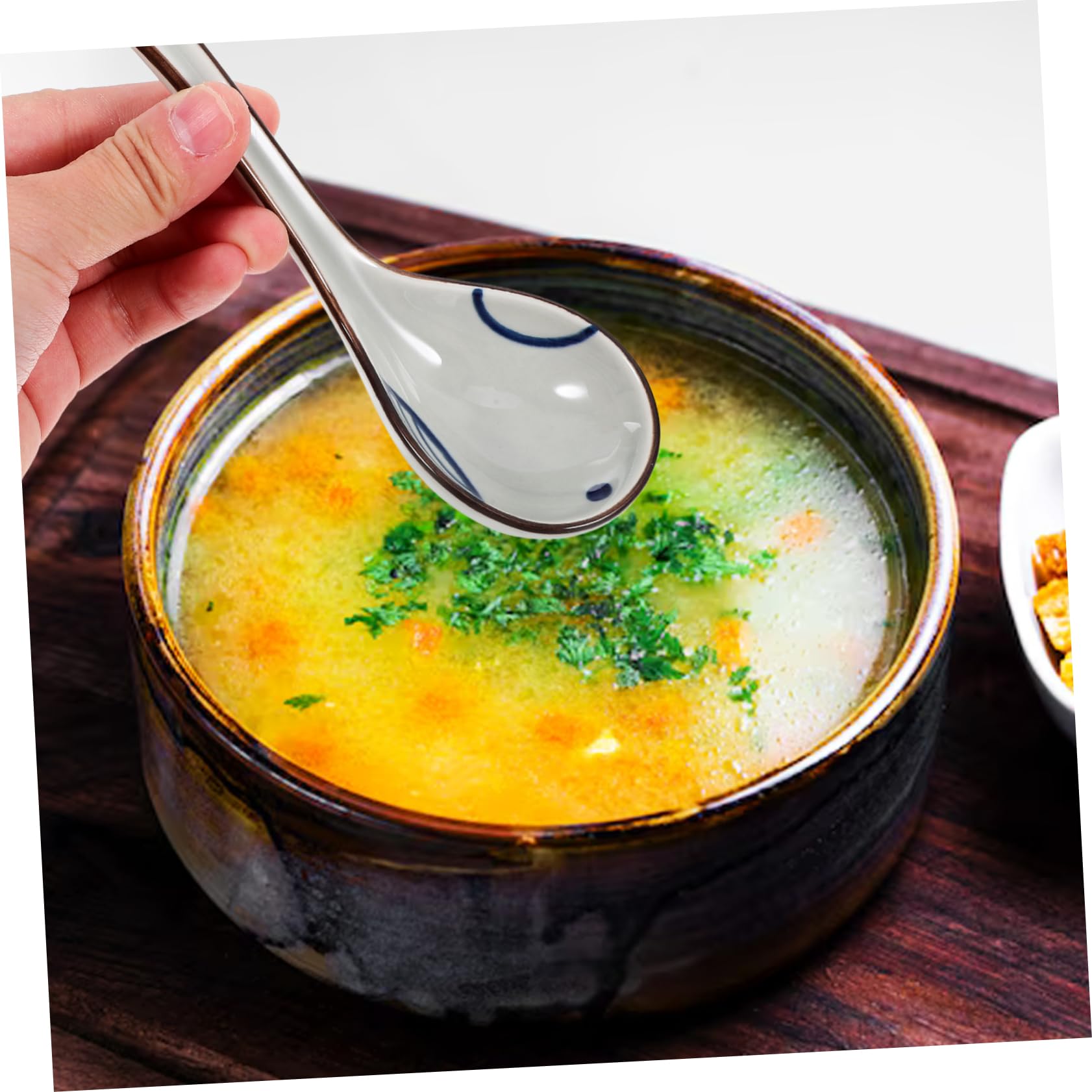 MAGICLULU Keramik Asiatische Suppenlöffel für Suppe und Reisgerichte Leicht zu Reinigen Klassisches Muster 6 Stück