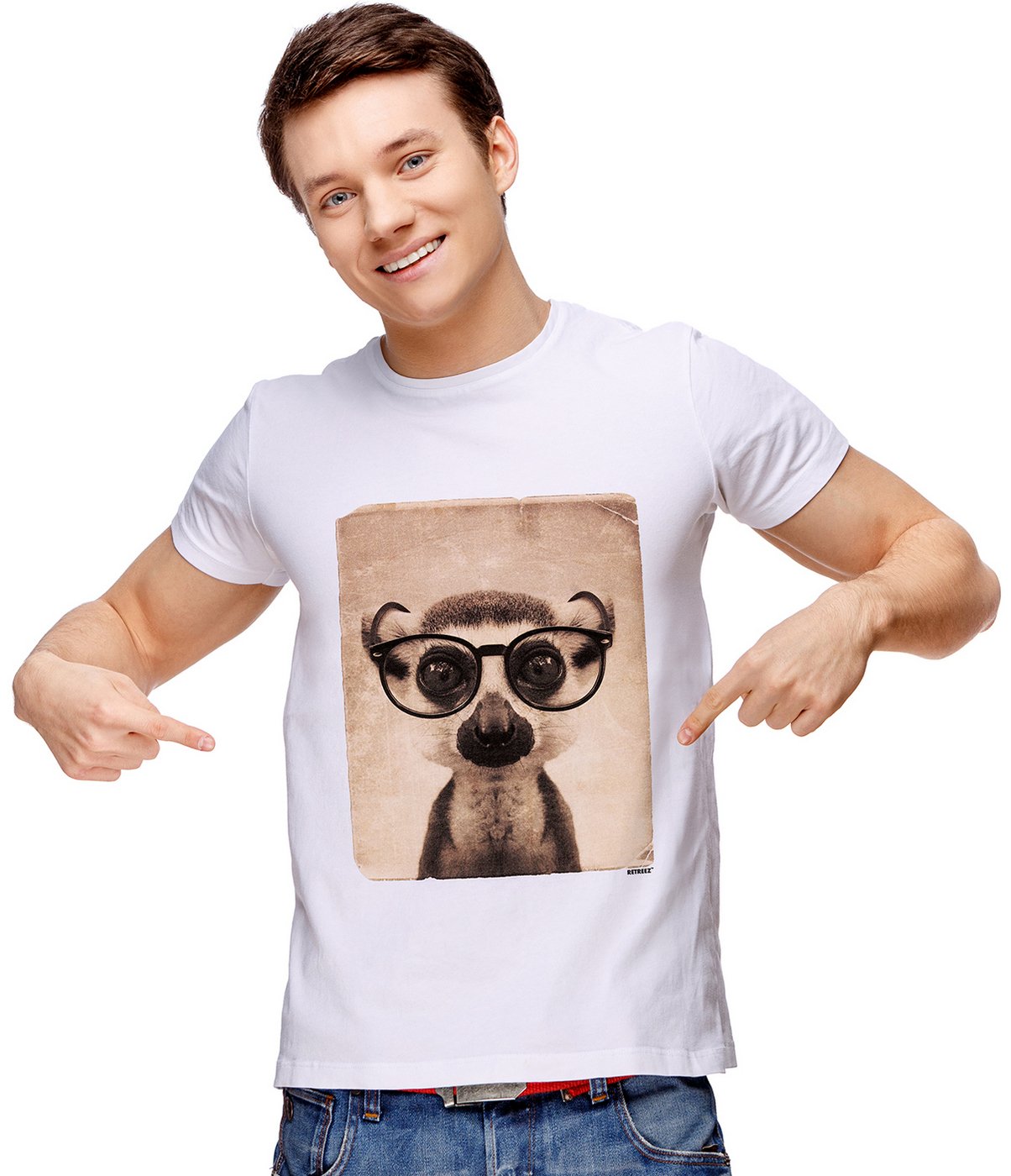 Retreez Vintage Funny Nerdy Lemur Mugshot Graphic Printed T-Shirt Tee
