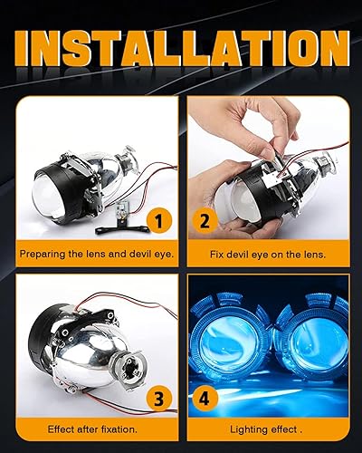 Miniatura 6 de Qasim Diablo Eye Demon Eye Blue Evil Eyes Faros Lentes DRL Luz de Correr Diurna 12V DC para 2.8 pulgadas BI Xenon Proyector Lente Accesorios de