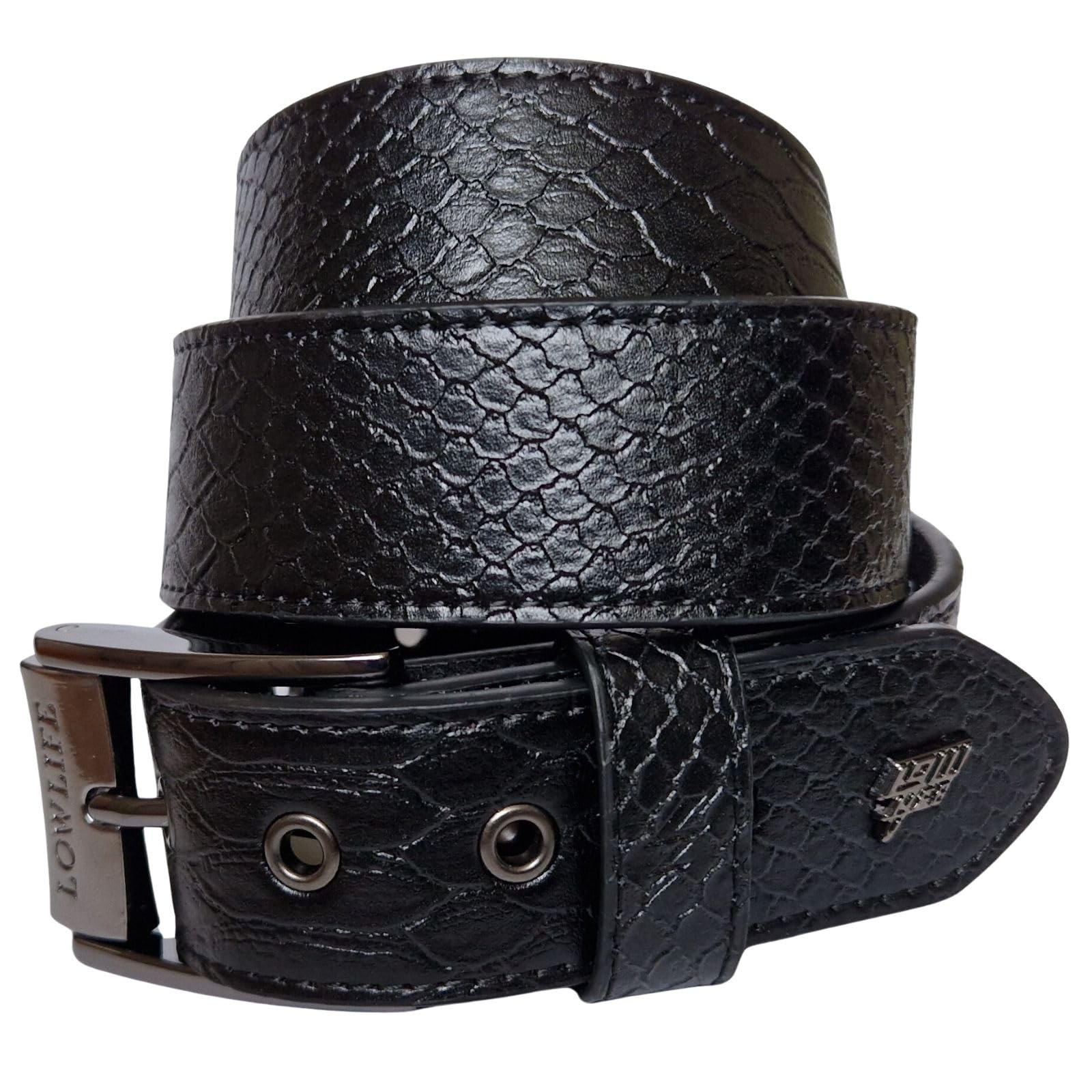 Lowlife Adder Leather Belt in Black Snakeskin