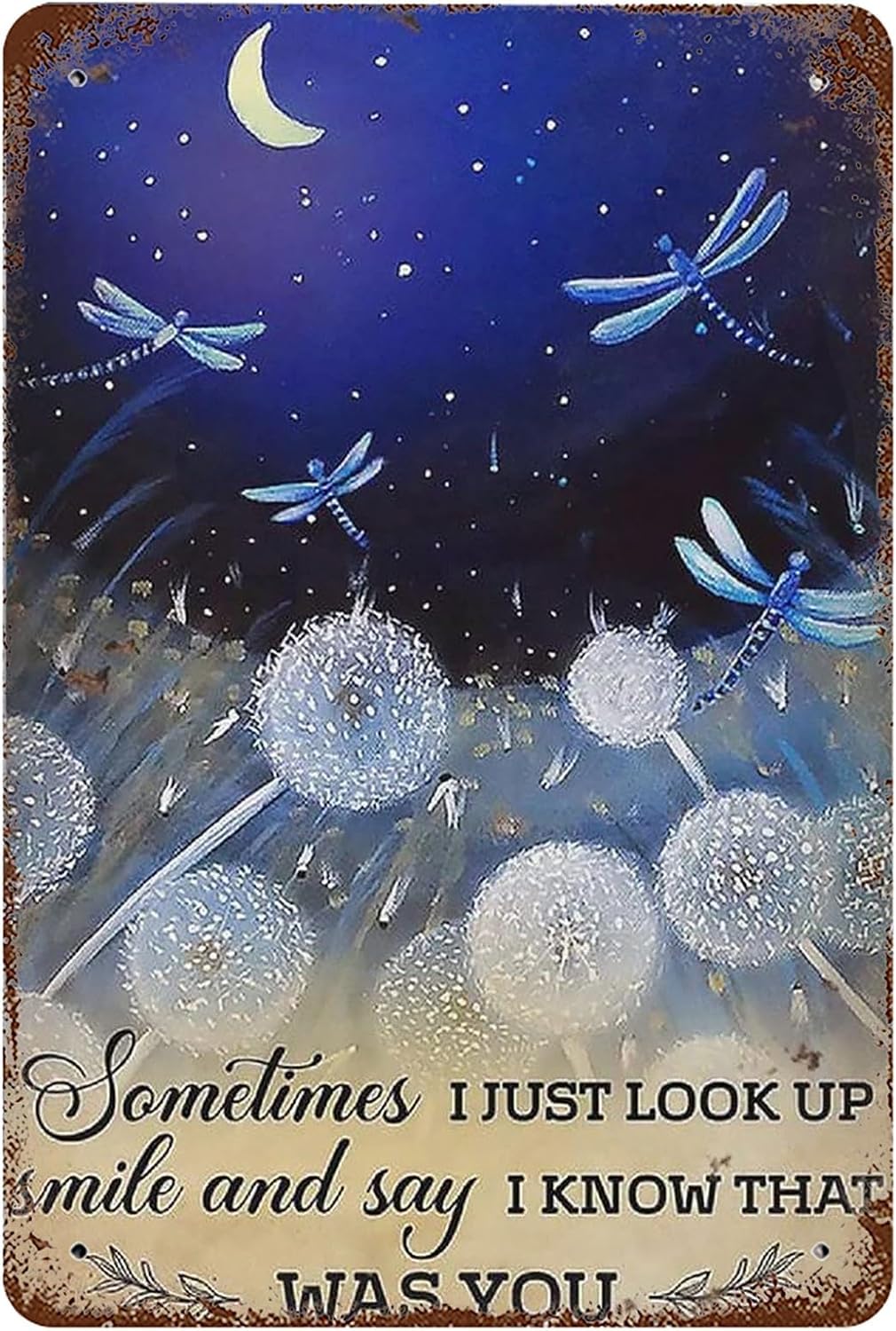 Metal Tin Sign 8x12 Vintage Sometimes I Just Look Up, Smile And Say Know That Was You, Wall Decor Dragonfly Dandelion Inspiring Love Poster Art for Home Living Room Garden Garage Cafe Bar