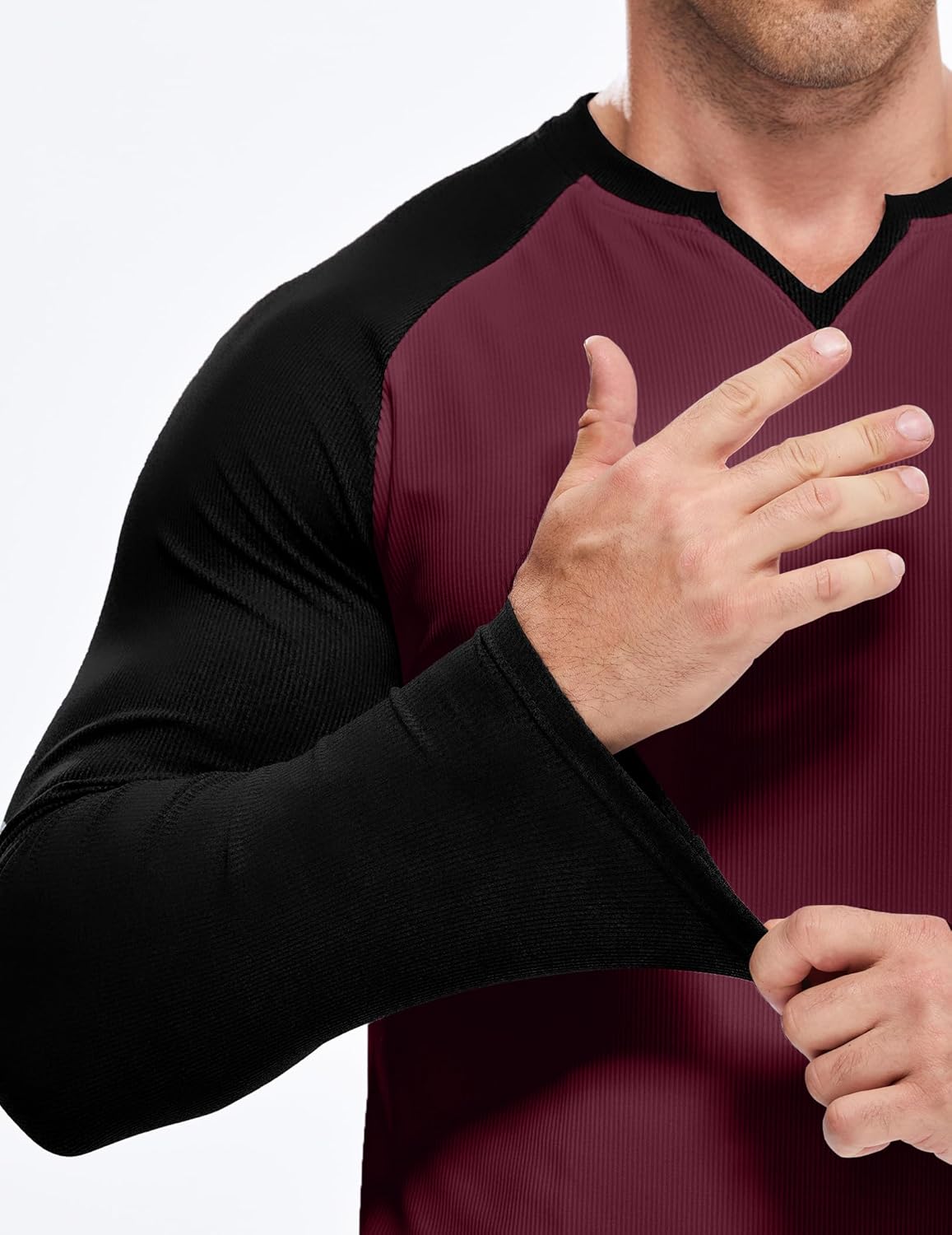 JMIERR Mens Long Sleeve Muscle T Shirts Casual V-Neck Longline Ribbed Tee Shirts - Image 6