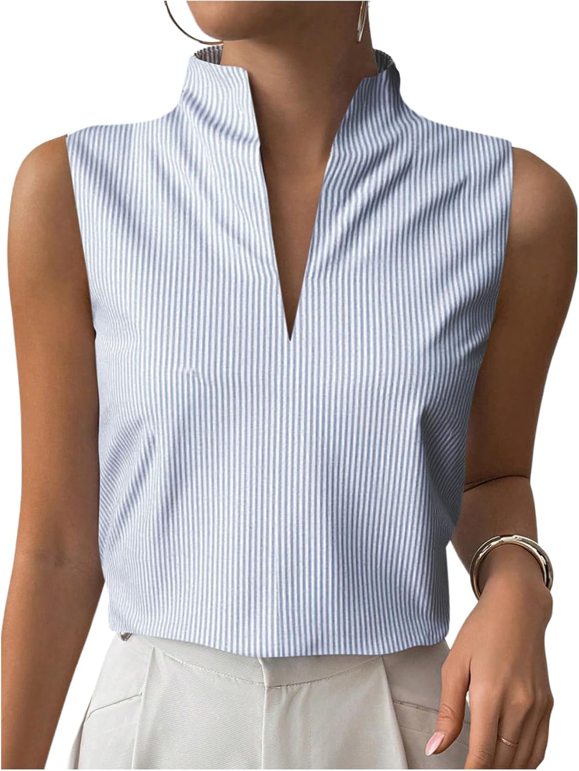 SOLY HUX Women's Work Outfits V Neck Sleeveless Blouses Summer Casual Tank Tops Business Office Dressy Striped Shirts