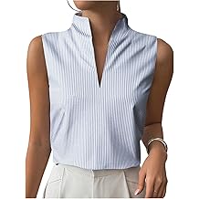 Women's Work Outfits V Neck Sleeveless Blouses Summer Casual Tank Tops Business Office Dressy Striped Shirts