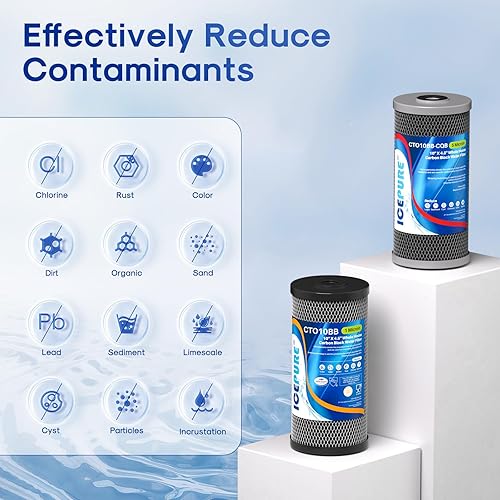 Miniatura 2 de ICEPURE Filtro de agua para toda la casa de 2 etapas de 10 x 4.5 pulgadas, carbón activado por sedimentos y carbón activado con cáscara de coco