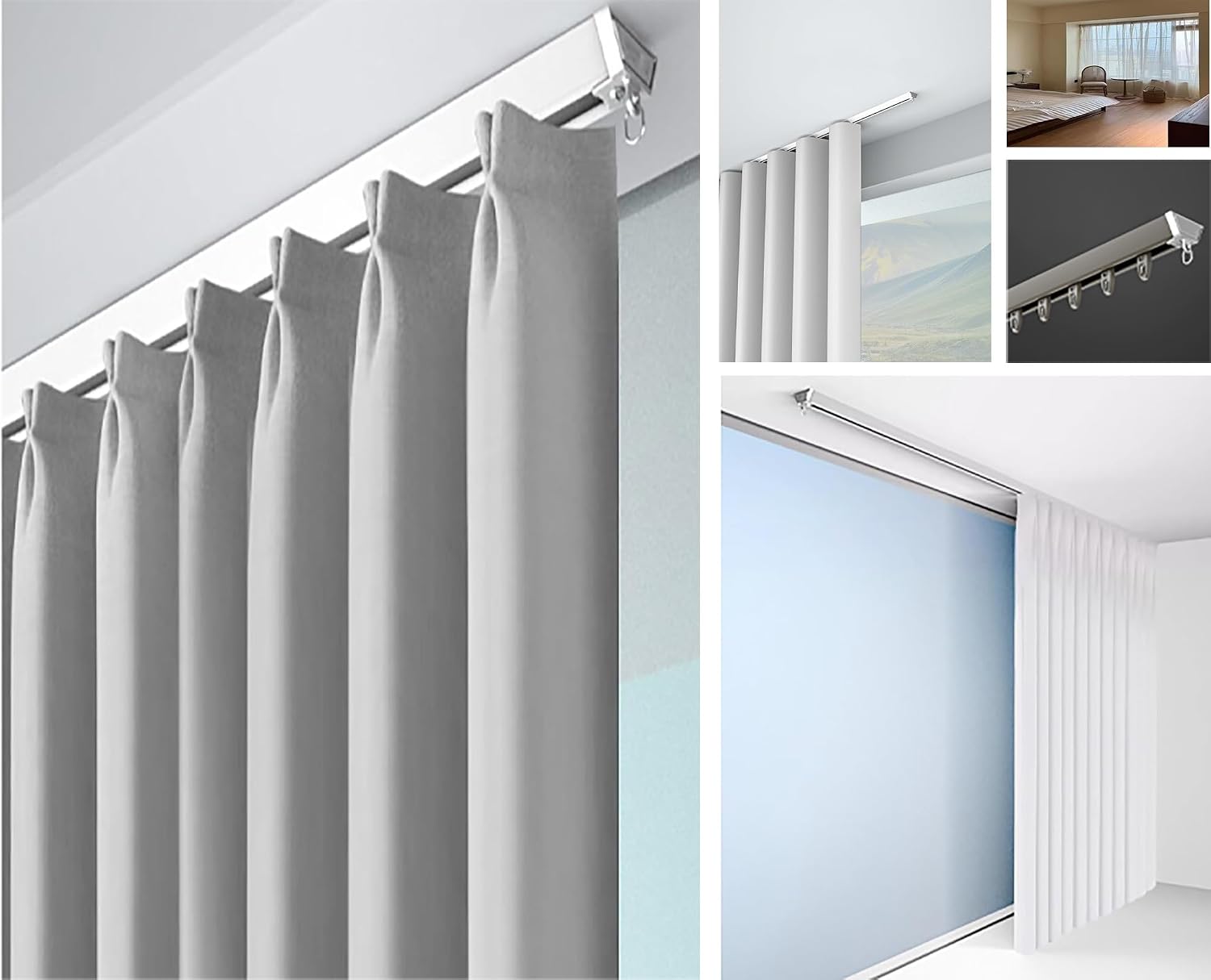 10ft/3m Ceiling & Wall Curtain Track System - Versatile Room Divider & Shower Curtain Rail Set White (2.7m/9ft) - Perfect for Living Room & Home Decor