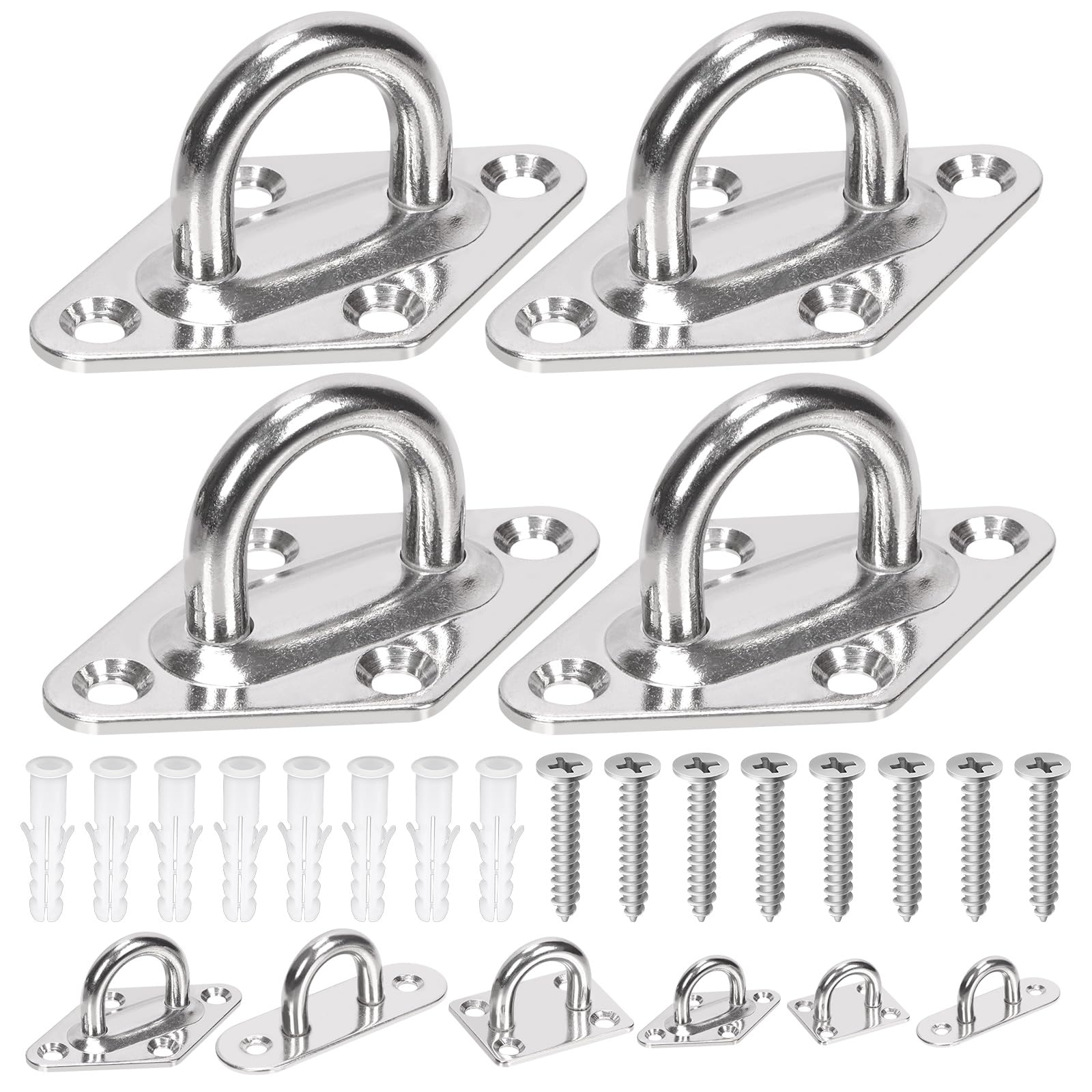 GLARKS 36pcs M8 Stainless Steel Pad Eye Plate Hook Kit