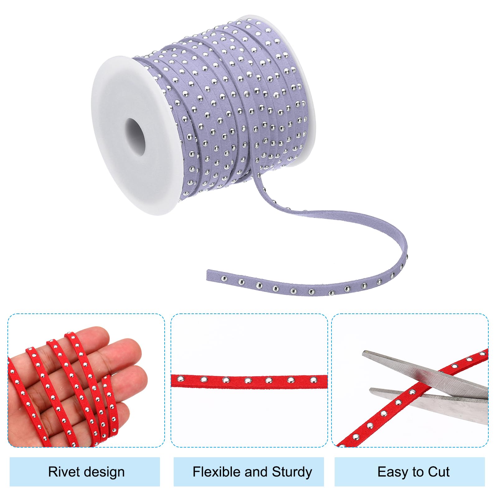 PATIKIL 65.6ft Studded Faux Suede Cord Rope for Jewelry Making 5mm Micro Fibre Flat Leather Lace Beading String Ribbon with Rivets - Image 3