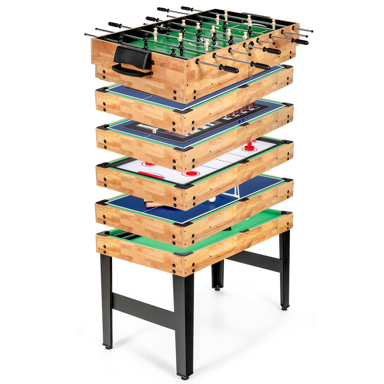 HOMASIS 10 in 1 Tavolo Multigioco per Bambini e Adulti, Tavolo da Gioco con Calcio Balilla, Bowling, Ping Pong, Hockey, Biliardo, Shuffleboard, Dama, Poker, Scacchi e Backgammon, per Casa