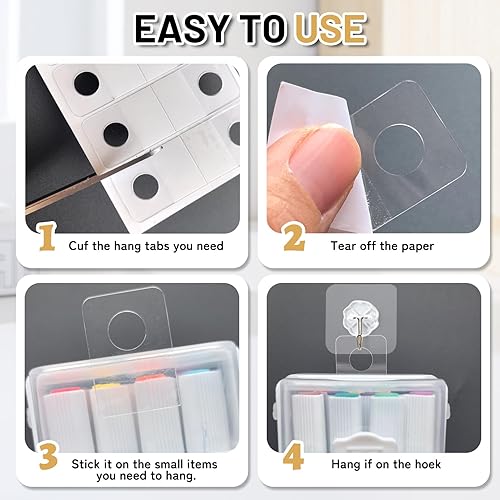 Miniatura 5 de hongbo 500 pestañas autoadhesivas para colgar, (1.3 x 0.9 pulgadas), gancho de etiquetas colgantes de plástico transparente, etiquetas colgantes