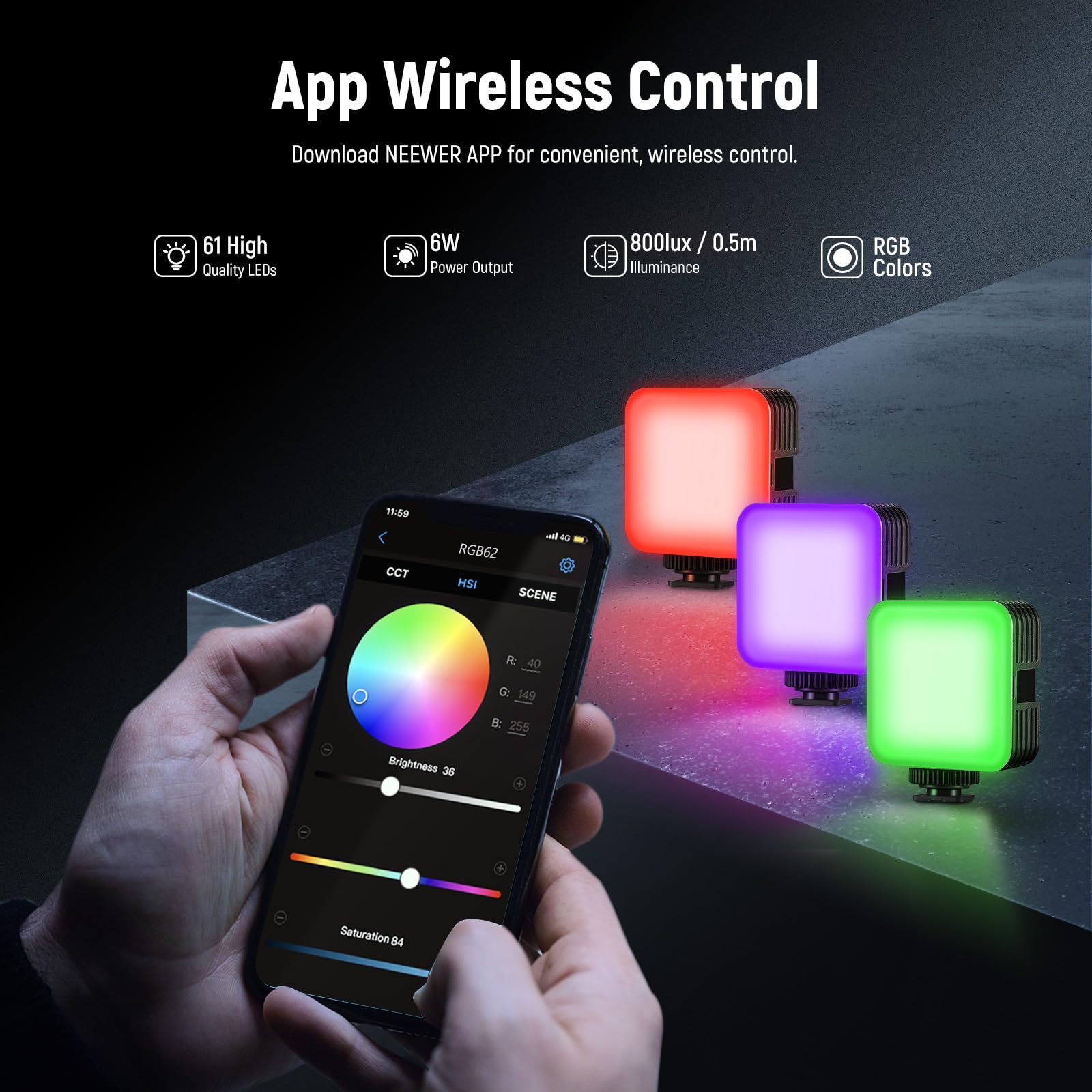 NEEWER Kit di Illuminazione Rig Video Stabilizzatore Gabbia Telefono Universale con Maniglia Laterale, Luce Video LED RGB, Microfono USB C Compatibile con iPhone 16 Pro Max 15 Pro Max S24 Ultra,PA009E