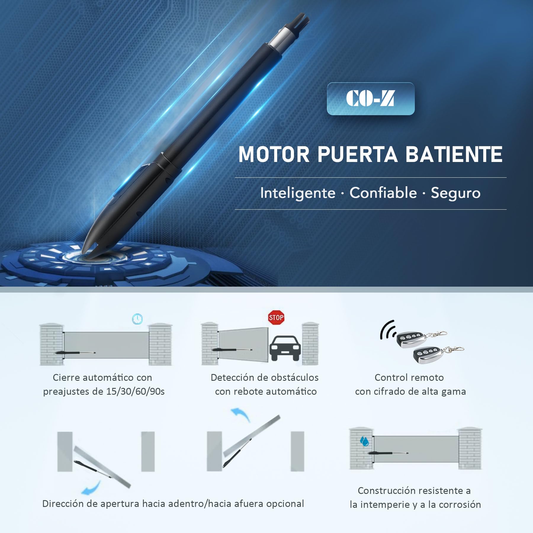 CO-Z Accionamiento automático de puerta batiente, 300 kg, con 2 mandos a distancia, 50 W