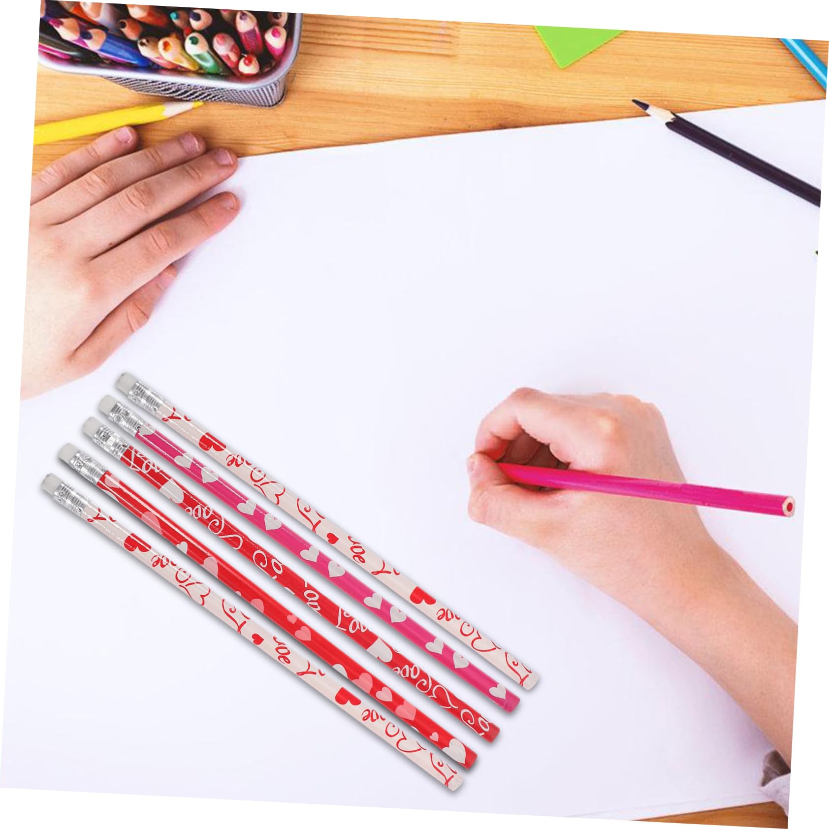 VILLCASE 5 Ensembles Crayon Saint Valentin Crayons De Golf Avec Gommes Aiguiseur Électrique Stylo De Croquis Approvisionnement Scolaire Faveur Étudiante Accessoires En Bois 50 Pièces * 5