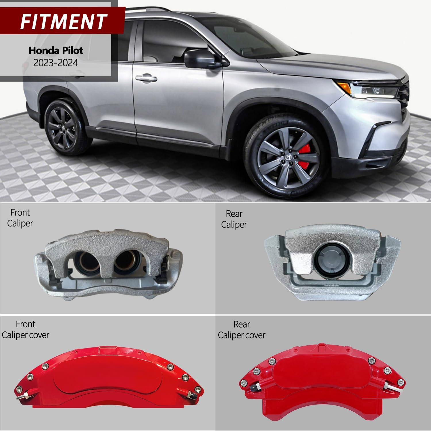 AOOA Caliper Covers Red Aluminum Brake Caliper Covers Fit for Honda Pilot 2023-2025（front and rear）