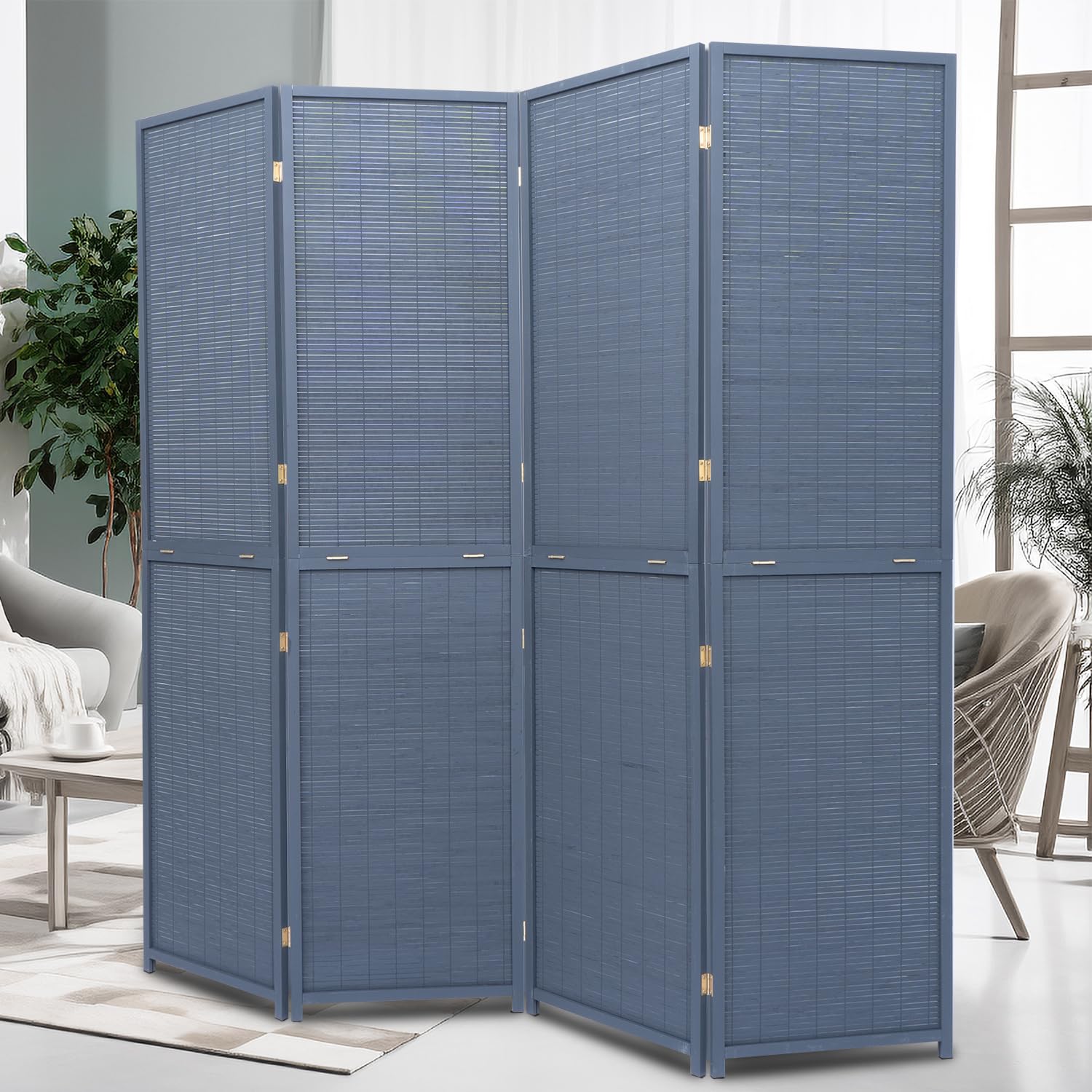 Room Divider Folding Privacy Screens, 6FT Bamboo Room Divider Wall Panel, Freestanding 2-in-1 Multifunction Partition Room Dividers for Room Separation 4 Panel Hand Made Mesh Woven Wall Divider Screen