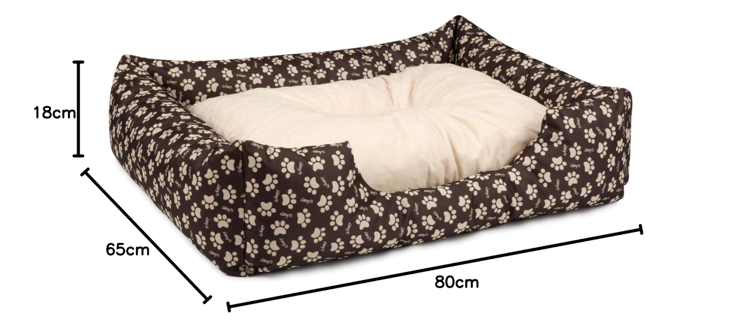 BedDog Hundebett Mimi, Hundesofa aus Cordura, Microfaser-Velours, waschbares Hundebett Vier-eckig mit Rand, Hundekissen für drinnen, draußen, L, braun-beige mit Pfoten
