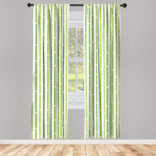 Miniatura 24 de Ambesonne Cortinas abstractas para ventana, patrón de encaje ornamental con formas de floración floral, arte clásico de estilo medieval, juego de 2