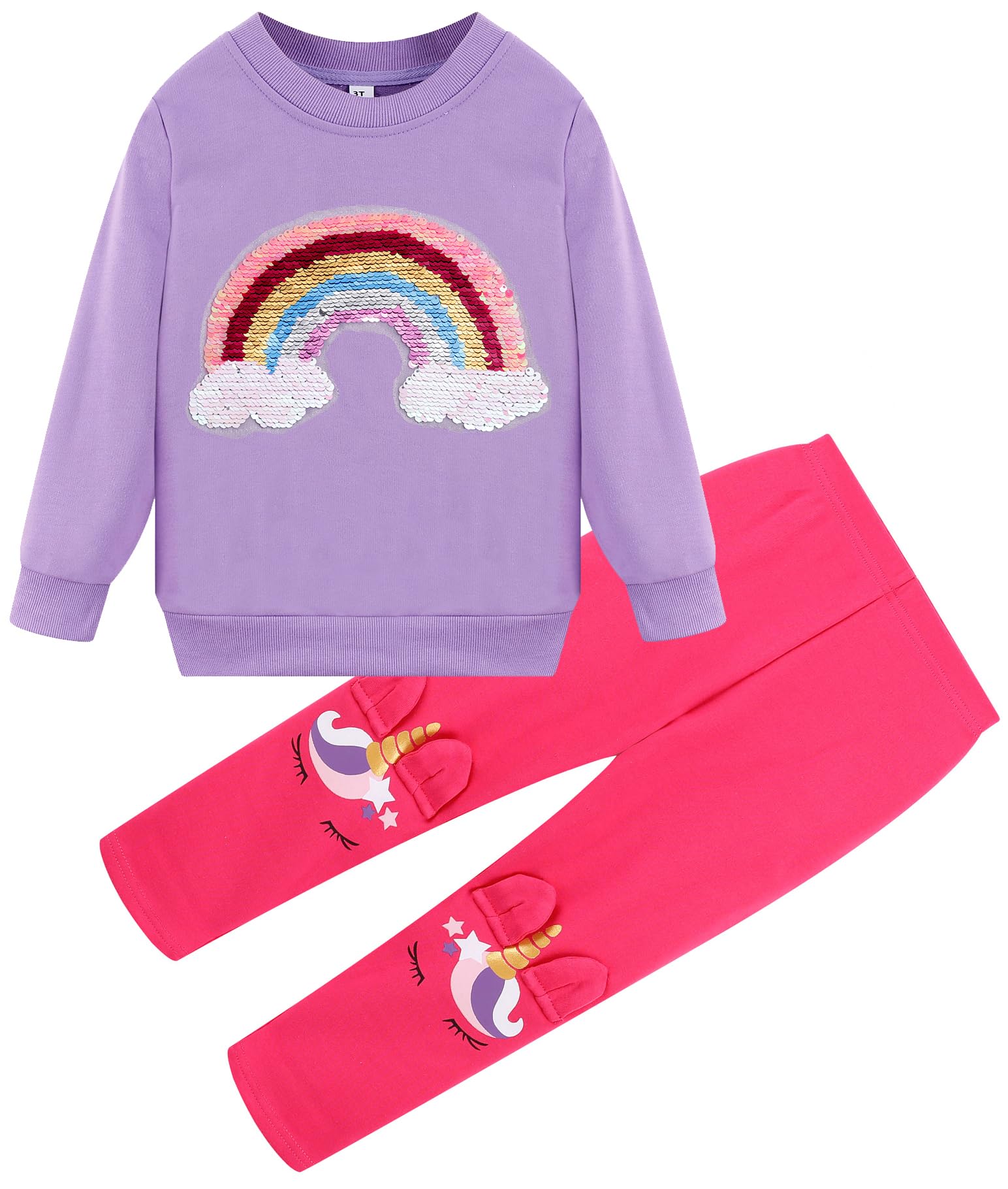 Little Girls 2 Piece Outfits Ruffle Sleeve Unicorn Sweatshirts Top and Leggings Set School Outfits Kids Clothing Set