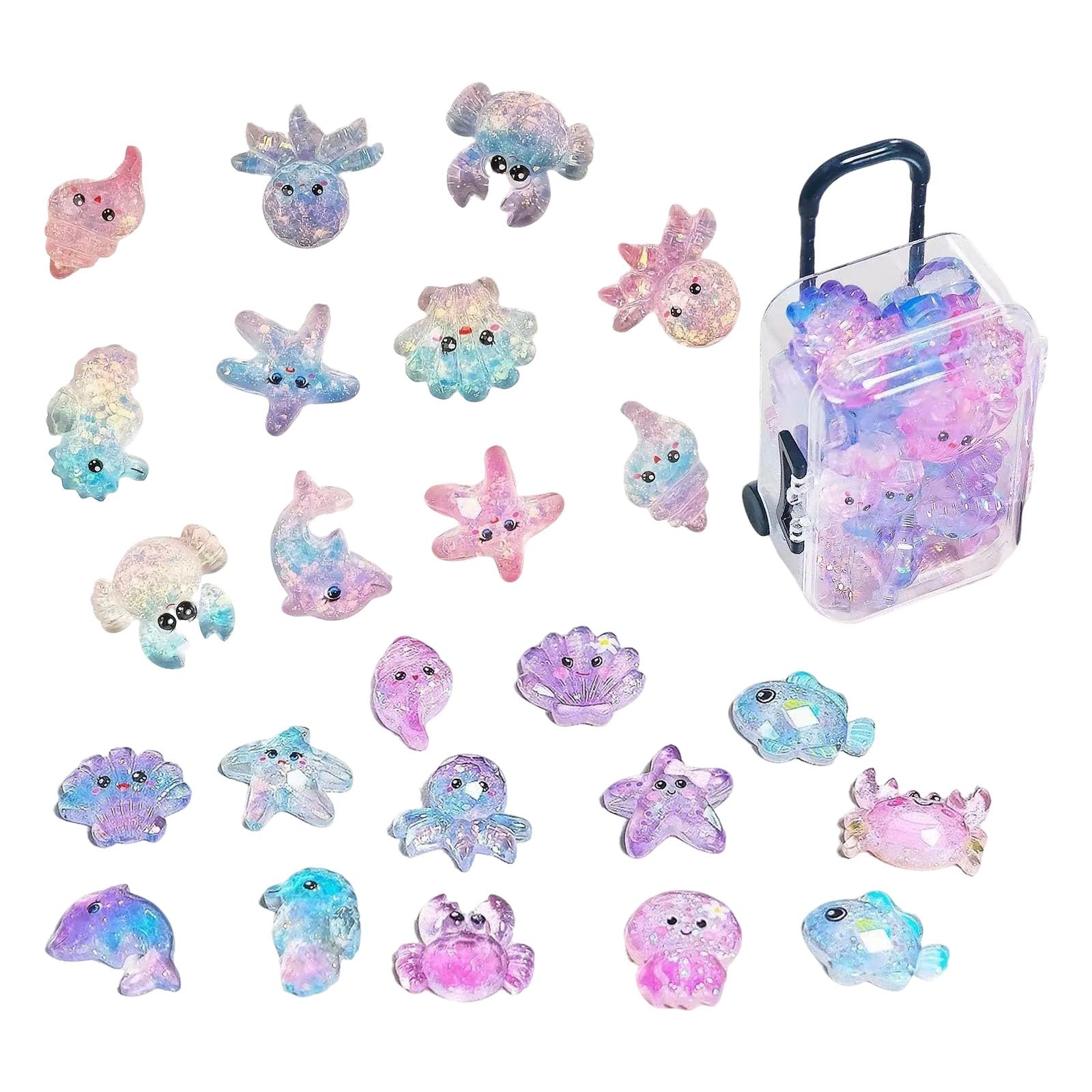 Cretvestsar Mini Ocean Animal Figurines with Suitcase Box Resin Marine Decor for Fairy Garden Dollhouse Fish Tank Aquarium (35PCS)