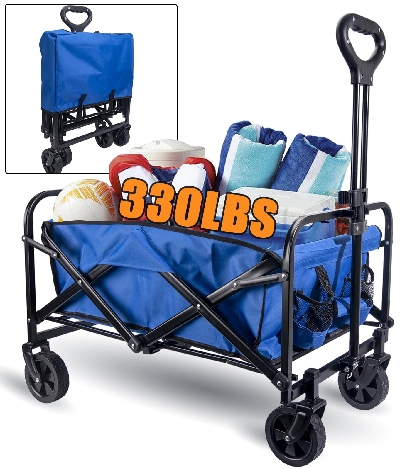 HEIMUEE Carrello Pieghevole 150L Con Ruote Fuoristrada E Telaio Rinforzato - Capacità 99,8 Kg Per Spesa, Campeggio E Giardino