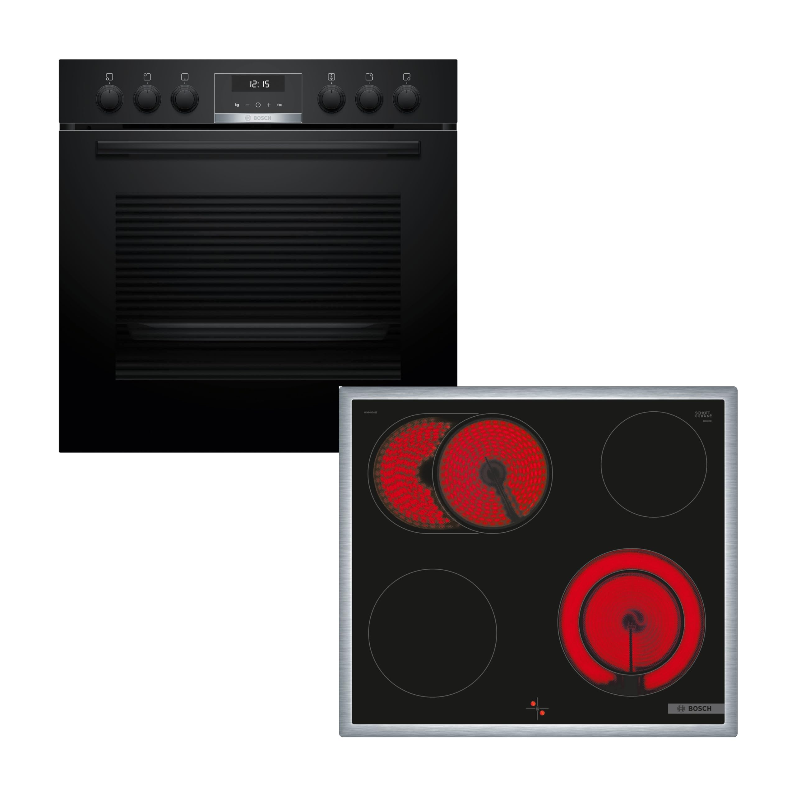 Bosch Serie 6 Einbauherd-Set HND611LS67 60 cm mit Reinigungshilfe AutoPilot 10 HEB517BB3 Serie 4 Elektro-Kochfeld 60 cm herdgesteuert mit Rahmen Made in Germany