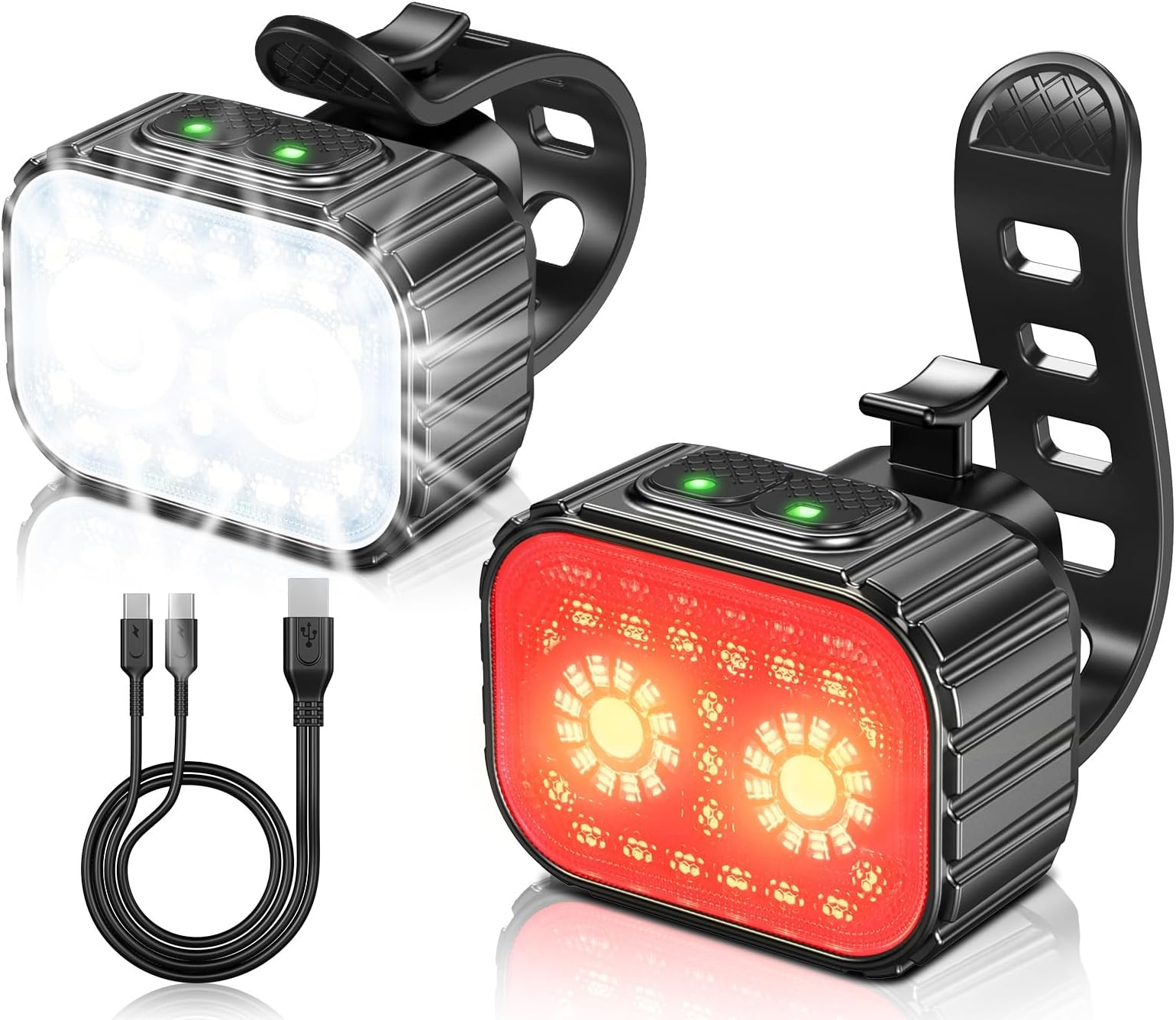 Mohard Bike Lights Set, Ultra Bright USB Rechargeable Cycle Lights Front and Back Navigation Light for Night Riding, IPX6 Waterproof Mountain Bicycle Light, 8/12 Modes, 58Hrs Runtime, Durable