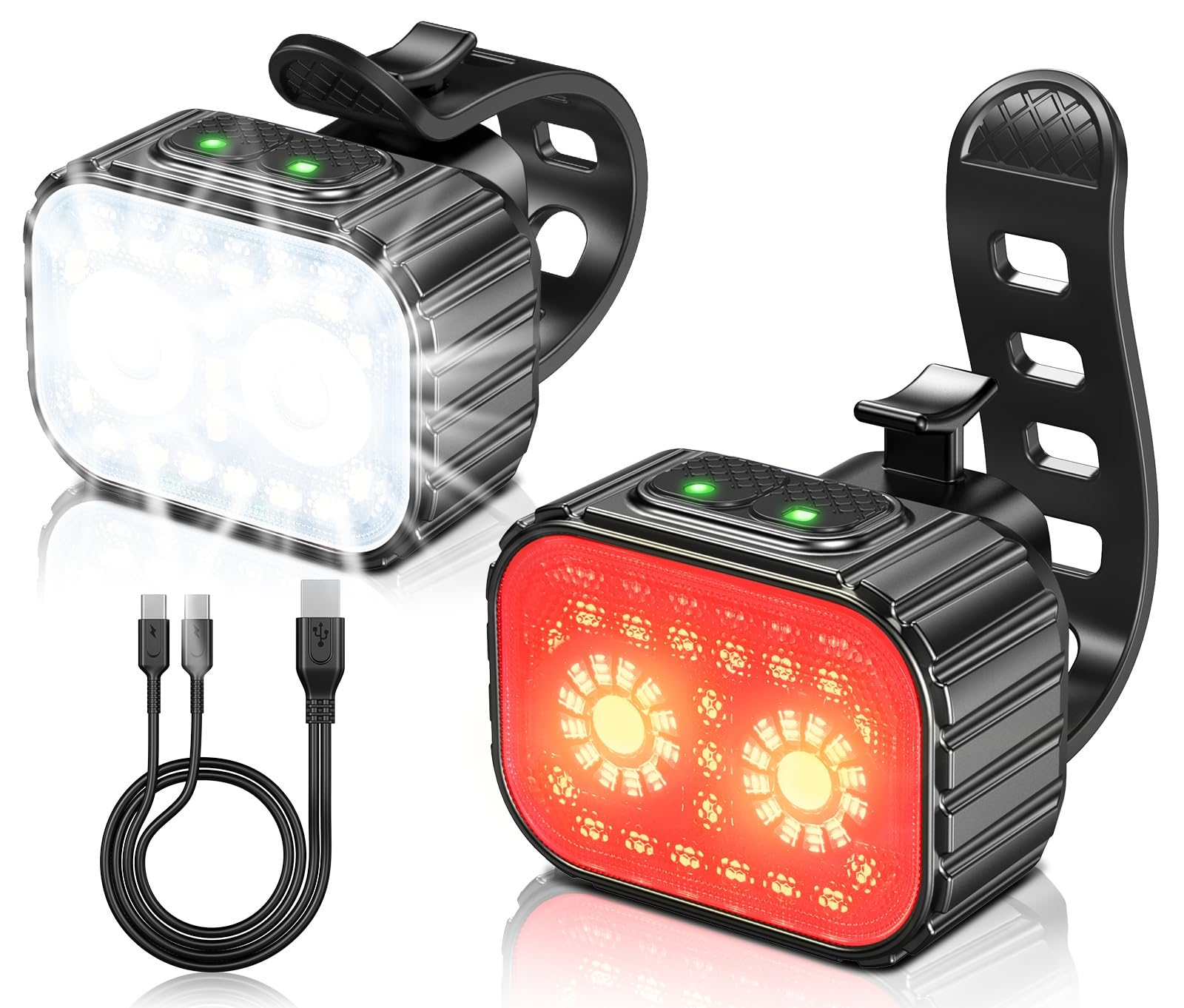 Mohard Bike Lights Set, Ultra Bright USB Rechargeable Cycle Lights Front and Back Navigation Light for Night Riding, IPX6 Waterproof Mountain Bicycle Light, 8/12 Modes, 58Hrs Runtime, Durable