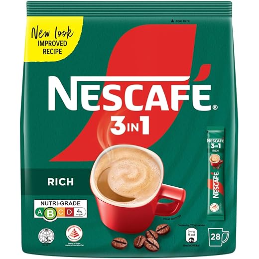 Nescafe 3 In 1 Rich Coffee Powder 25 Sachets Bag 475 Gram