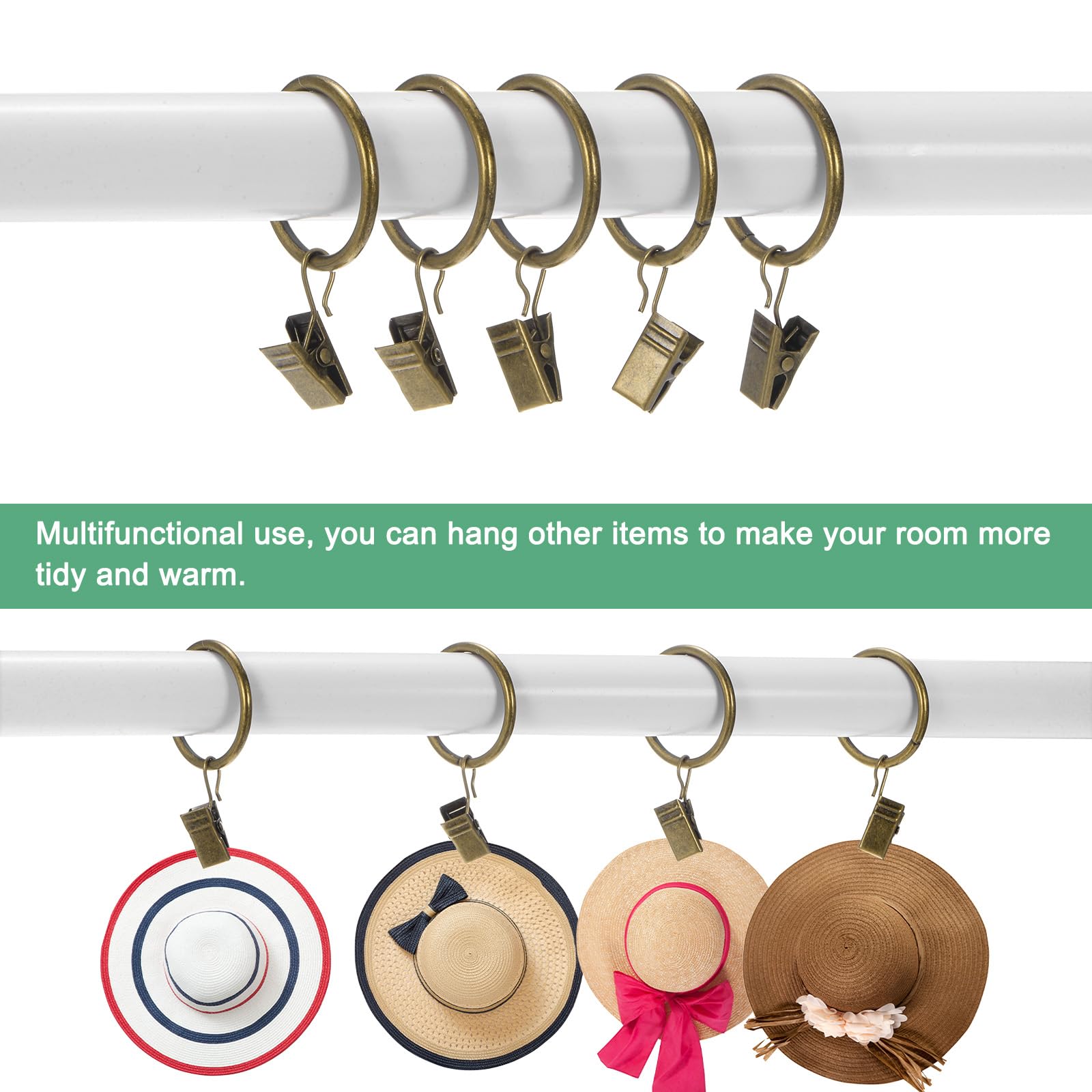 M METERXITY 100-Pack Bronze Curtain Rings with Clips, Rustproof Metal Curtain Hooks with Clips - Image 4