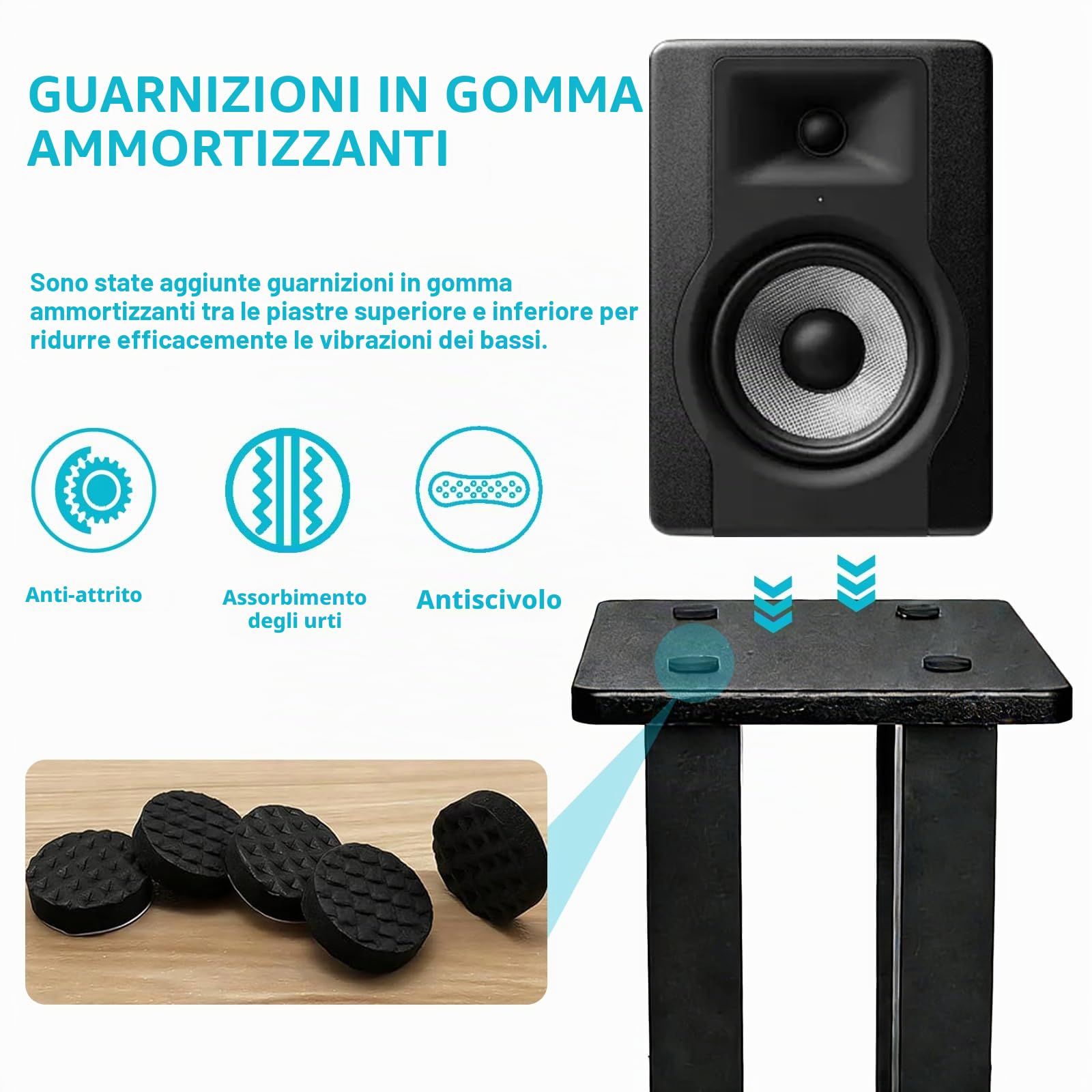 2pcs supporto casse acustiche fino a 50kg, Antiscivolo e anti-vibrazione supporto casse audio, Design MDF che assorbe le vibrazioni, supporti casse acustiche per lo studio home theater (80cm)