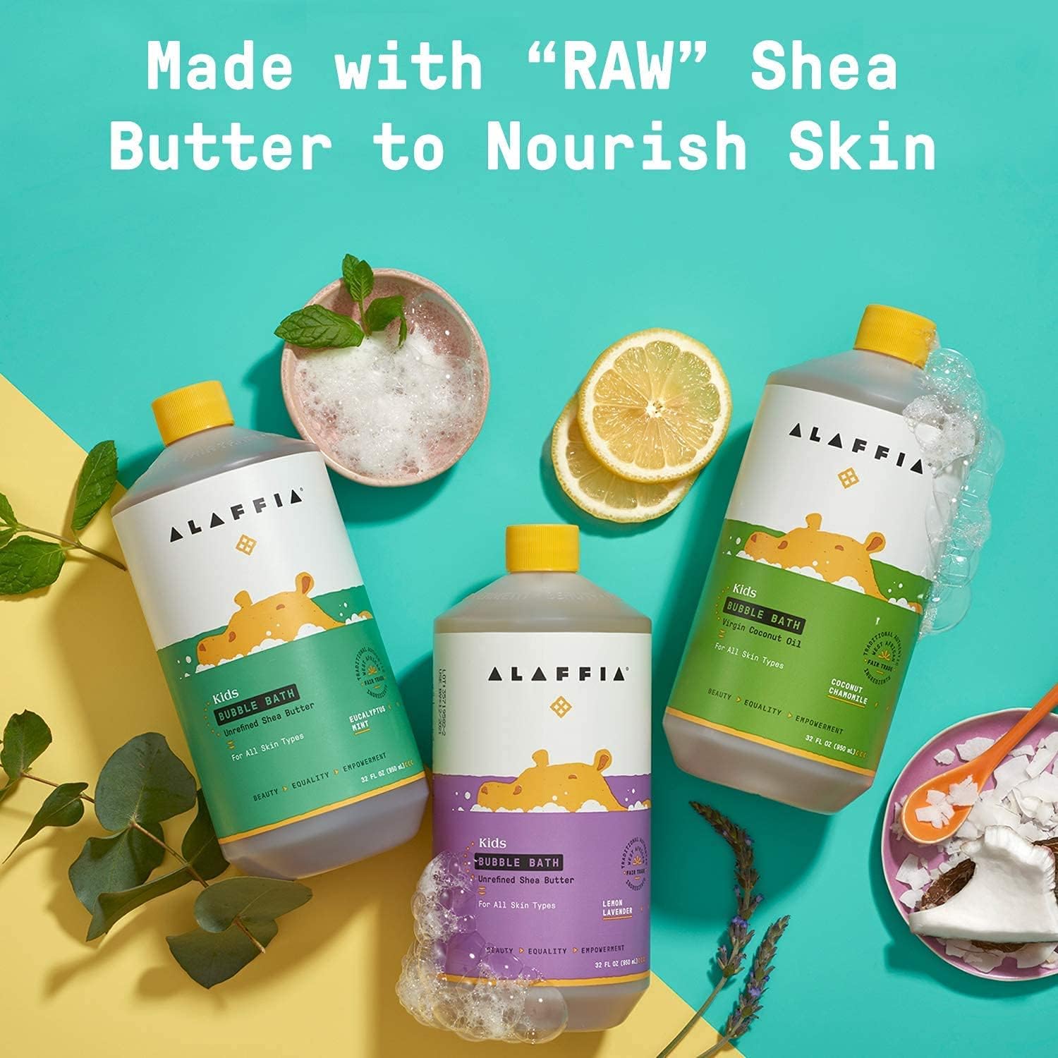 Alaffia Everyday Shea Bubble Bath Lemon Lavender, 32 Fl Oz, Calming Lemon Balm with Lavender Oil, Soft Moisturized Skin, Made with Fair Trade Shea Butter, Cruelty Free, No Parabens, Vegan : Baby