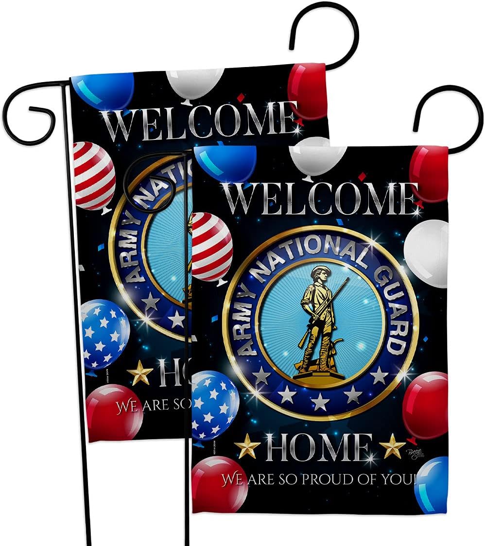 Breeze Decor Welcome Home Army National Guard Flag 2pcs Pack Armed Forces ANG United State American Military Veteran Retire Official House Banner Small Yard Gift Double-Sided, Made in USA
