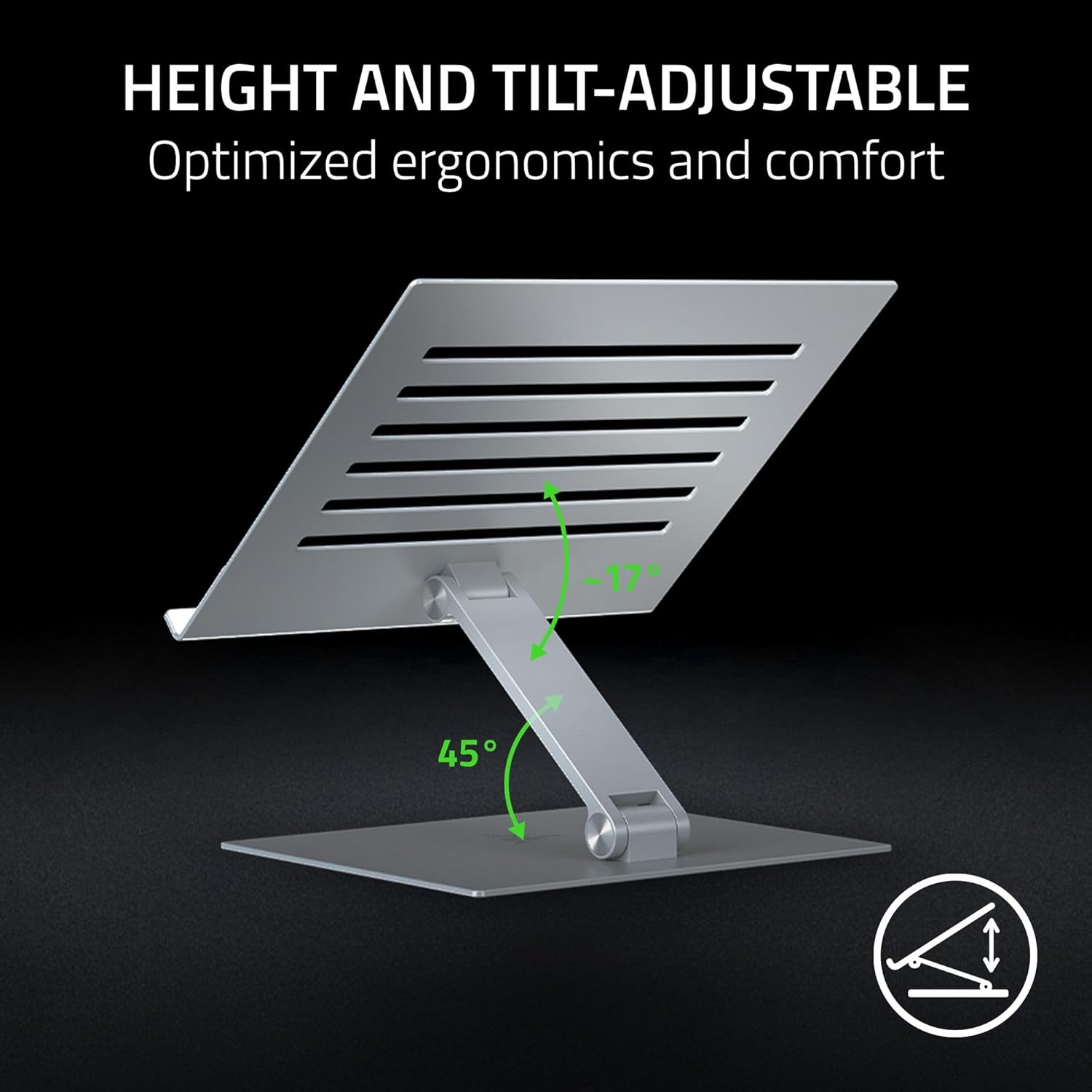 Razer Adjustable Laptop Stand: Supports Phones, Tablets, Laptops, Macbooks up to 18" - Adjust Height and Tilt - Durable Aluminum Construction - Vented Design - Foldable for Storage & Travel - Mercury