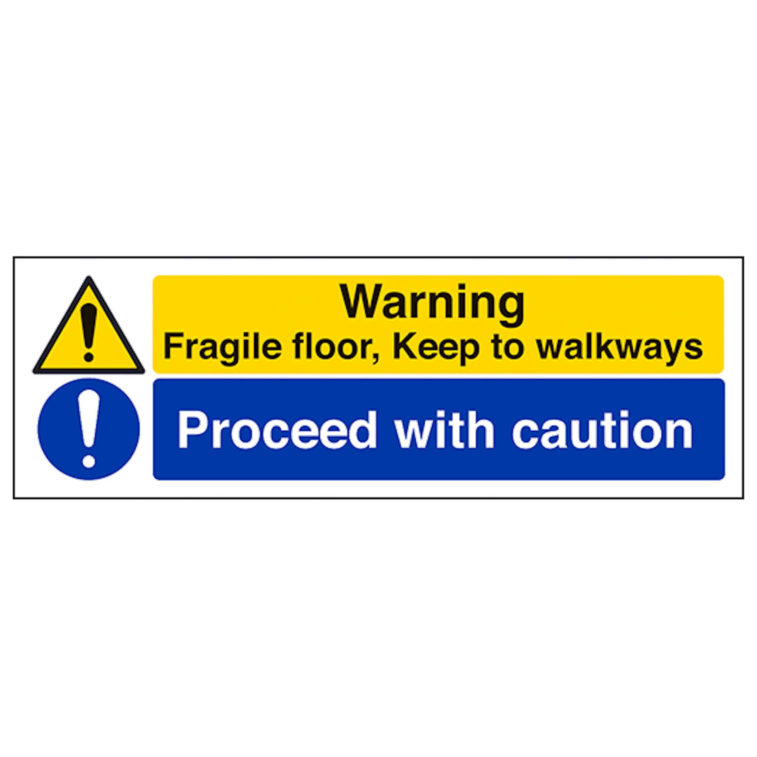 V Safety Warning, Fragile Floor/Proceed With Caution - Landscape 300 x 100 mm - Glow In The Dark 1mm Rigid Plastic Safety Sign