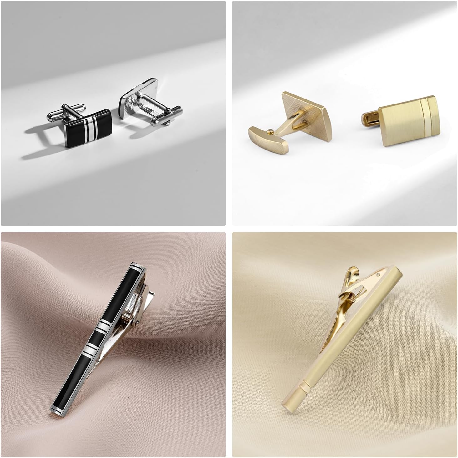 wynameleri Cufflink and Tie Clip Set for Men, 12 PCS Necktie Bars and Cuff Links Formal Business Dress Shirts Buttons Case Packed