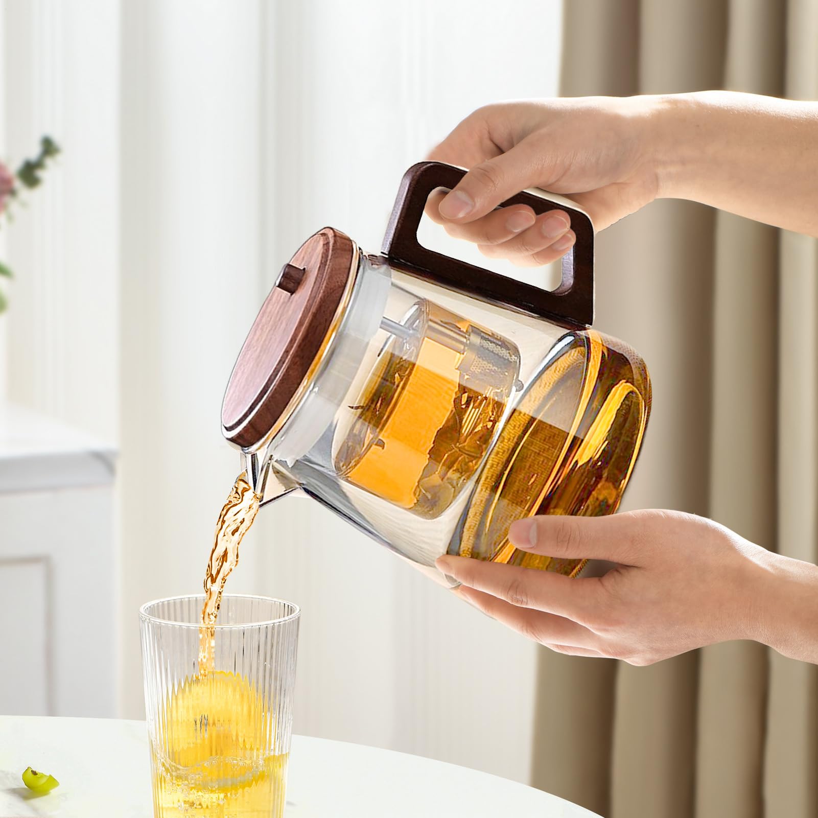 de Filtro de Vidrio con Tanque Interior y Mango de Madera | Diseño Ergonómico Para Hogar Oficina Restaurante Práctica