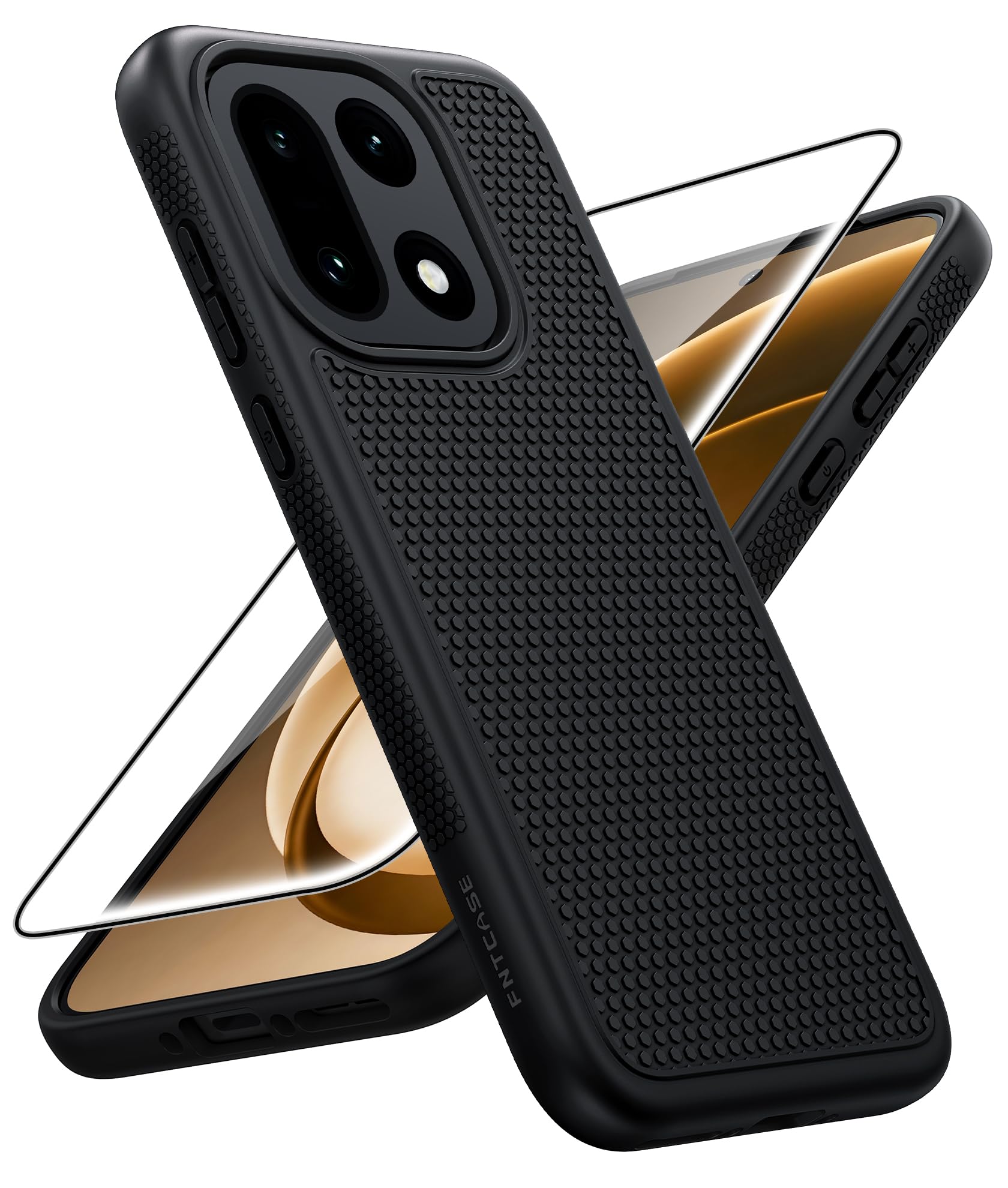 FNTCASE for OnePlus 15 Case: Non Slip One Plus 15 Matte TPU Shockproof | With Screen Protector, 14FT Military Grade Drop Protection, Anti-Scratch, Protective Cell Phone Cover, for Daily Use, Black