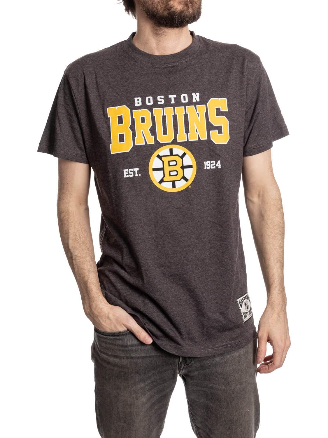 Calhoun NHL Men’s Heather Vintage Style T-Shirt — Screen Printed Logo Tee, Cotton Poly Blend, Boston Bruins, Medium — image 1