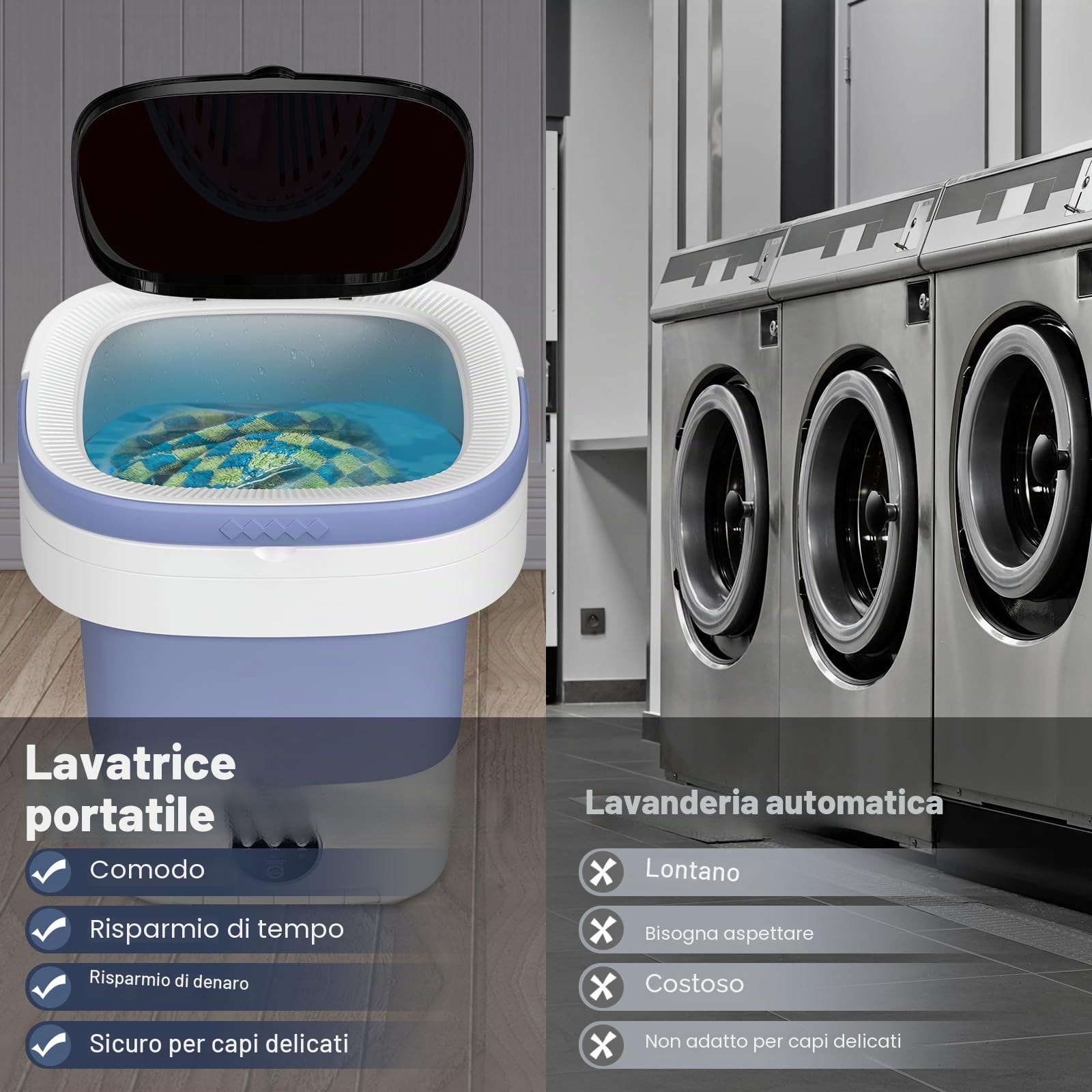 Lavatrice Portatile 12L Mini Con 3 Modalità di Pulizia Profonda, Aggiornata Piccola Con Cestello Centrifuga Rimovibile, da Campeggio Pieghevole per Appartamenti (Viola)