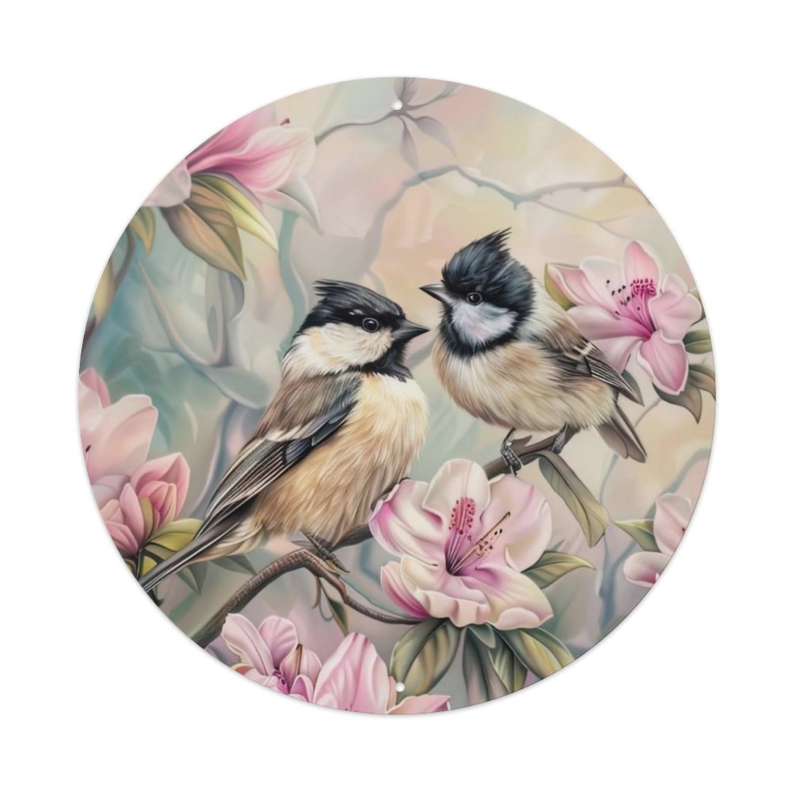 Animal Two Birds And Flowers Metal Tin Sign