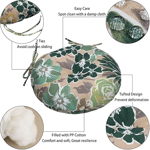 Miniatura 5 de Magpie Fabrics Cojines redondos de 15 pulgadas con lazos, juego de 2, impermeables, para todo tipo de clima, acolchado de 4 pulgadas de grosor, para