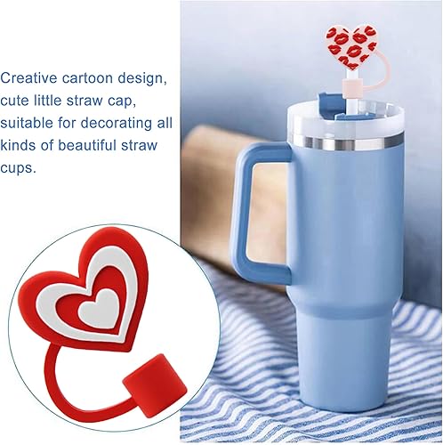 Miniatura 8 de Meitesti Tapa de popote para copa Stanley, adorno de popote en forma de corazón compatible con vaso de 30 y 40 onzas con asa, puntas de popote de