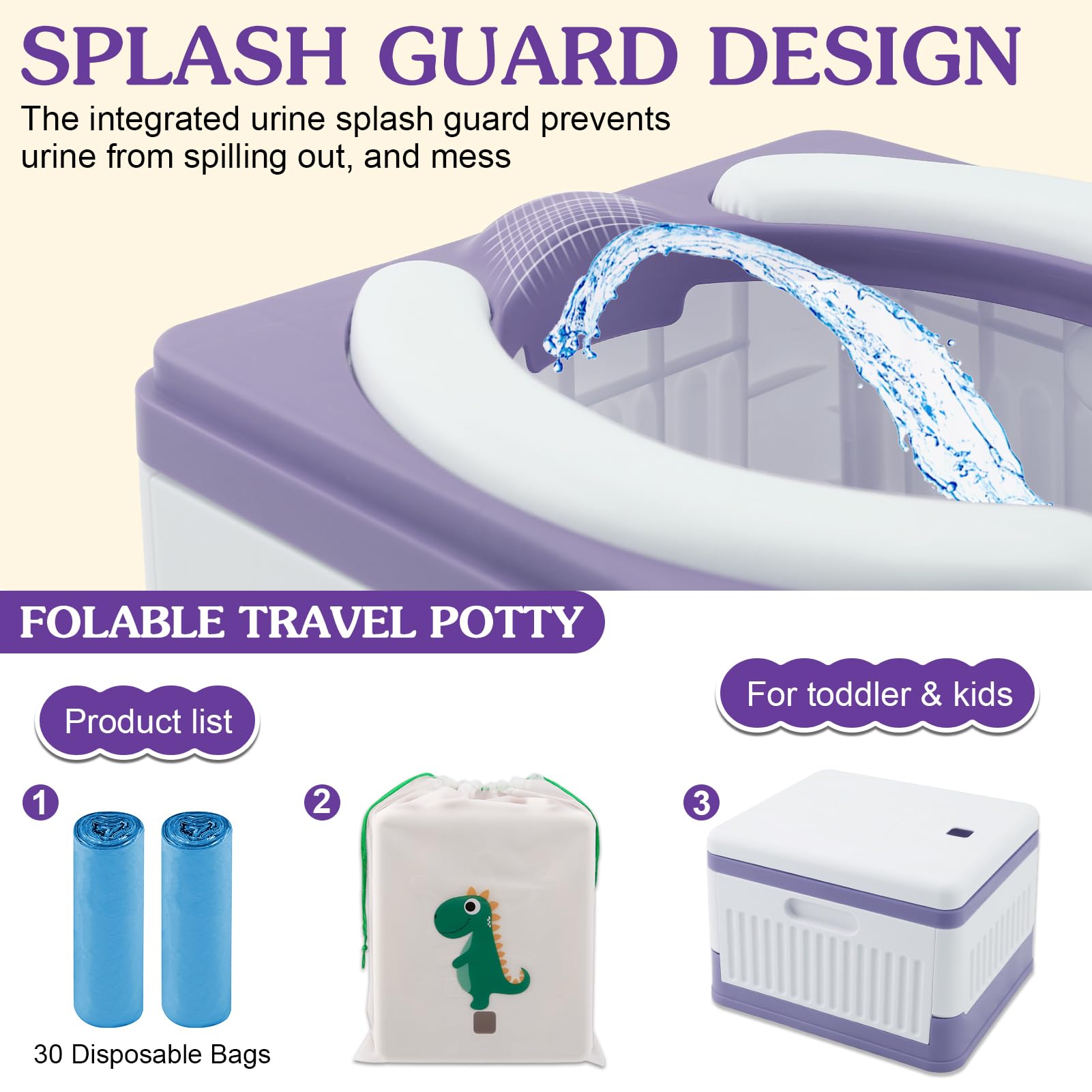 Fabulas Orinal portátil para viajes de niños pequeños, asiento de inodoro plegable para niños y niñas, inodoro móvil de emergencia en el coche para camping, al aire libre, interior, con 30 bolsas