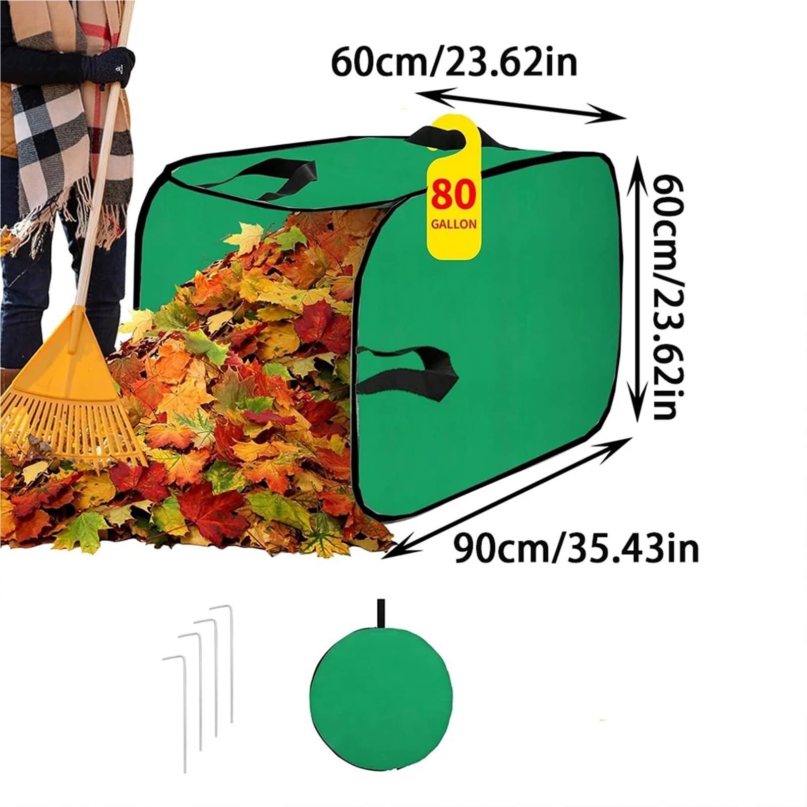 Sacos Para Escombros Bolsa de jardín plegable for recolector de hojas, basura de césped portátil con asas, saco de almacenamiento multiusos, 2 uds.