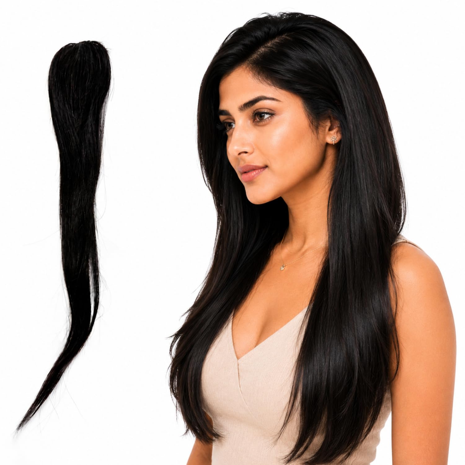 Hair extension Cover Up Patch For Women & Girls, 100% Natural Human Hair Side Cover Up Patch Suitable for Dating Parties, Weddings, Daily Commuting, Social Gatherings | 2 pc, Natural Black 16 inches-image-17