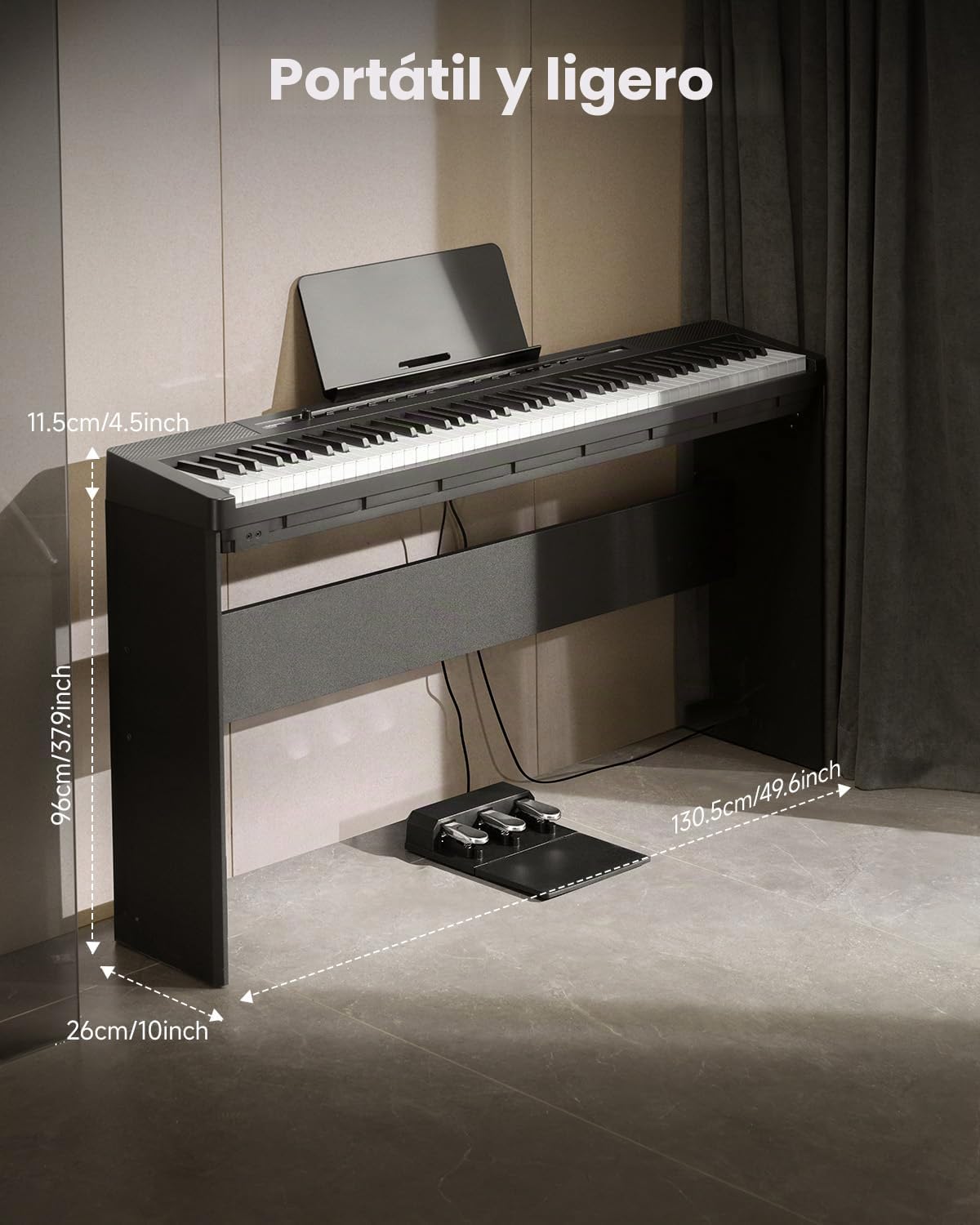 Donner DEP-16A Piano Digital para Principiantes de 88 Teclas de Tamaño Completo, Piano Eléctrico Portátil con Unidad de 3 Pedales