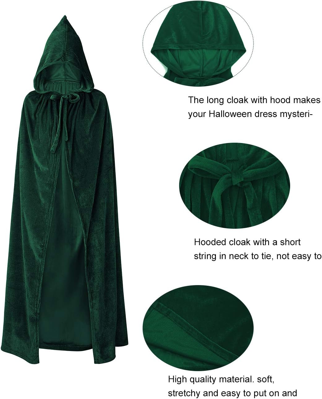 Century Star Women's Full Length Velvet Hooded Cape - Unisex Cloak for Halloween Christmas Costumes Party
