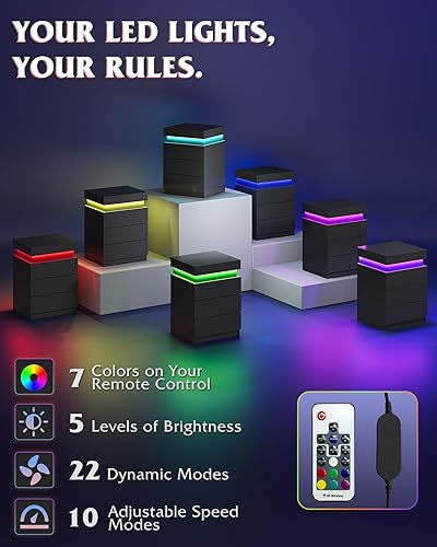 Miniatura 4 de WLIVE Mesita de noche con estación de carga y luces LED, moderna mesita de noche con 3 cajones y parte superior deslizante, mesa auxiliar con