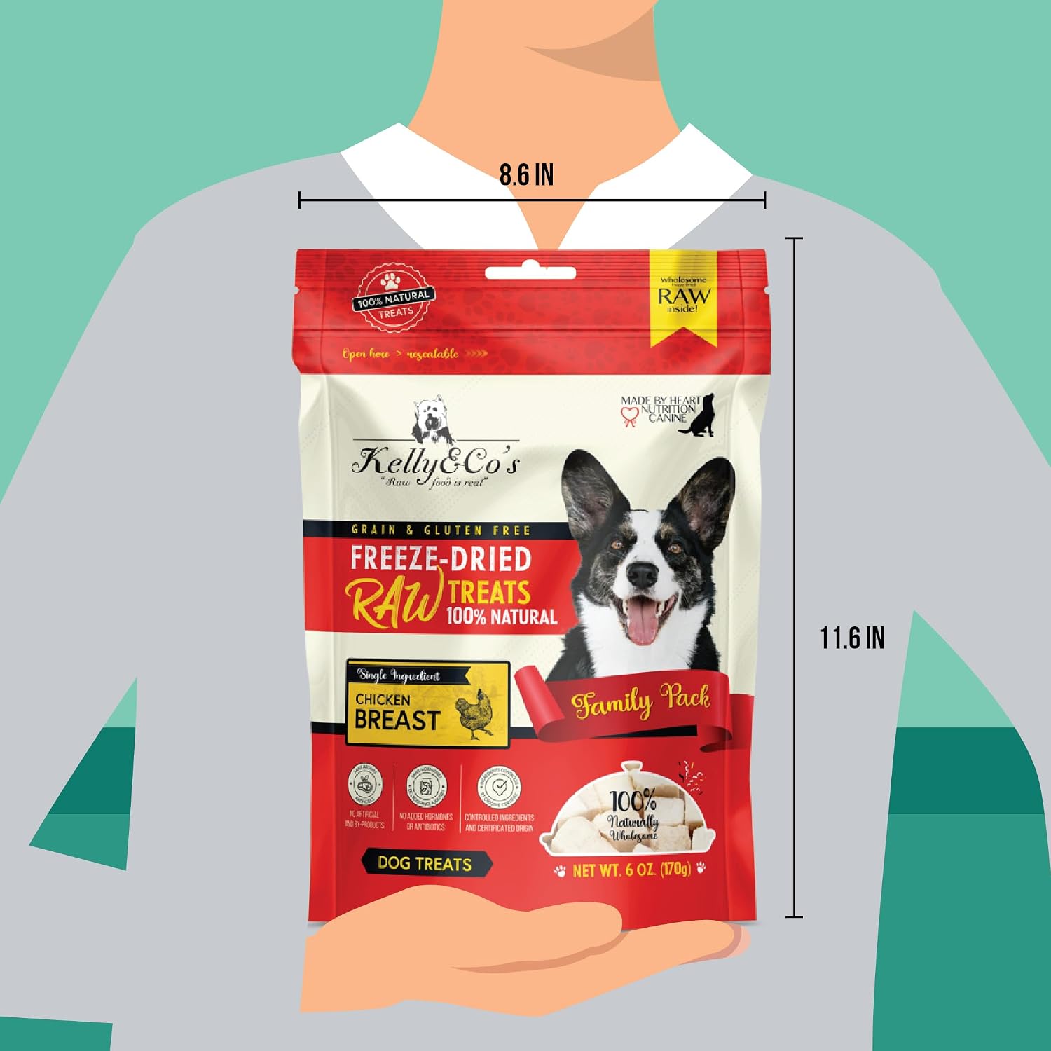 KELLY & CO's Freeze Dried Dog Treats - Chicken Breast (2 Packs). Single Ingredient. Freeze-Dried Chicken Breast Indulgence for Your Furbaby. High-Value Dog Training Treats (6 Oz x 2 Packs)