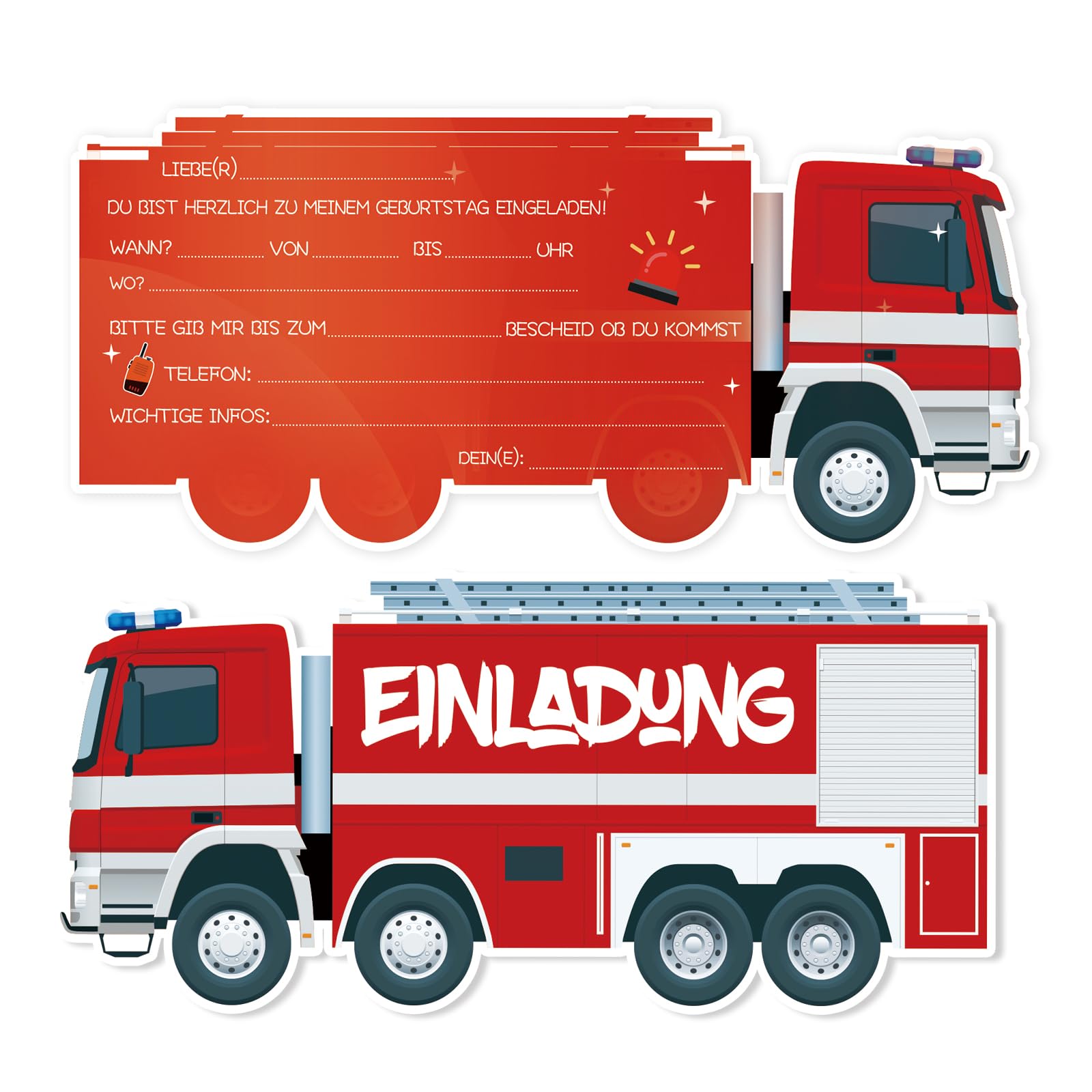 Feuerwehrauto-Dankeskarten (12 Stück) Mit Umschlägen - Perfekt Für Babyparty Oder Geburtstagsfeier